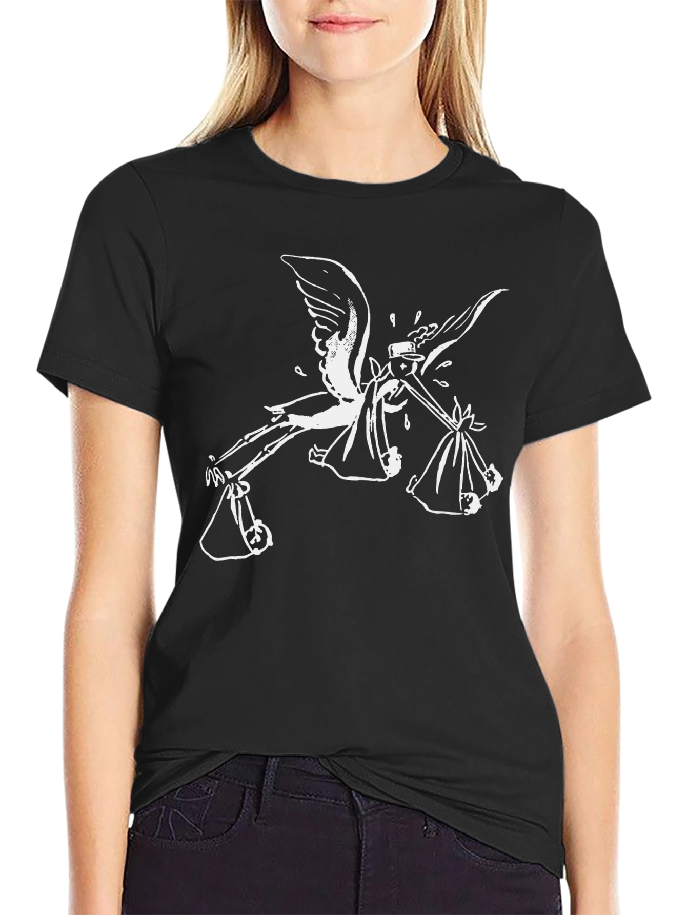 Stork Graphic Print Black T-Shirt