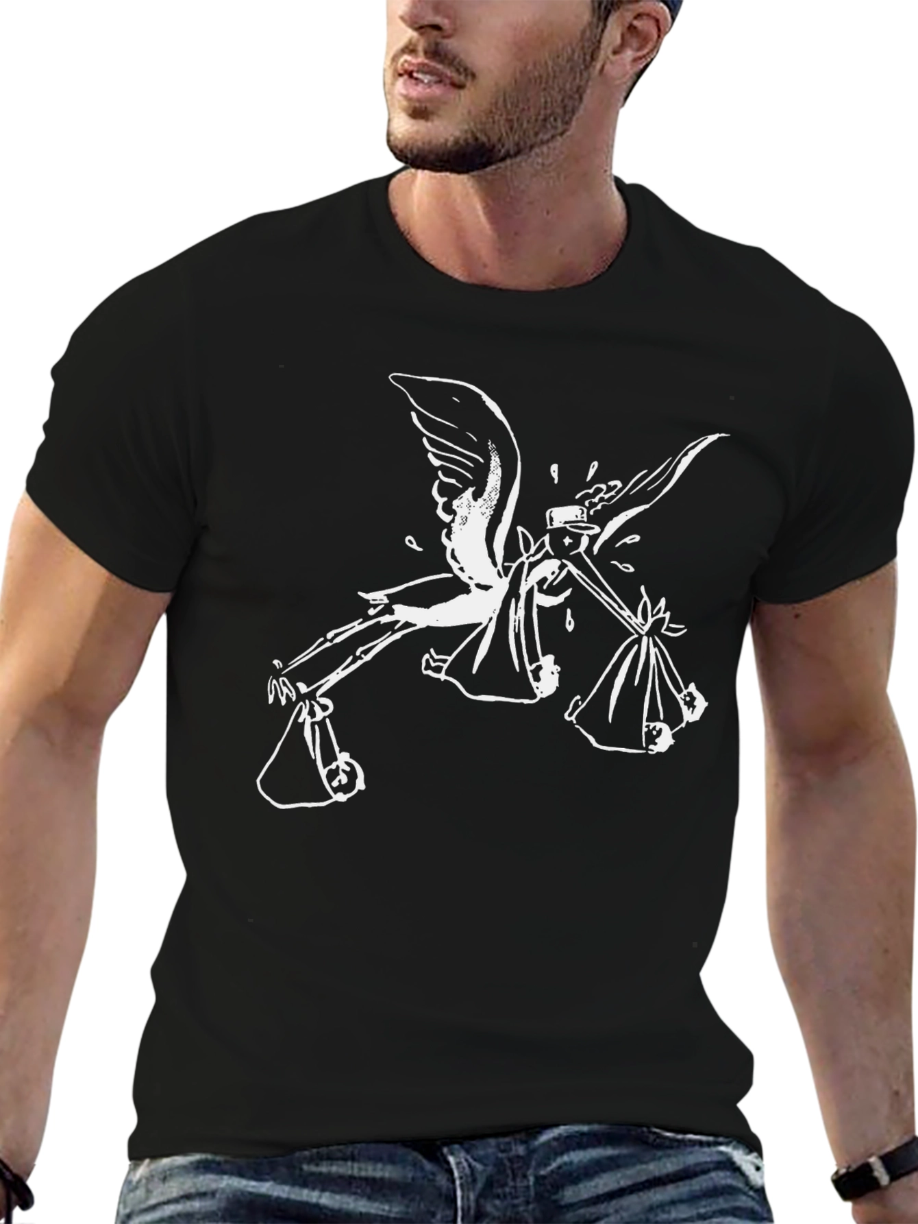Stork Graphic Print Black T-Shirt