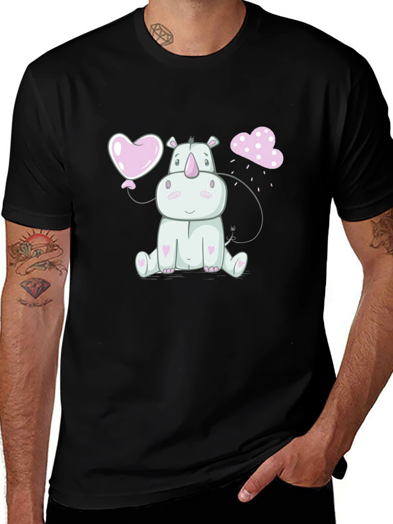 Cute Rhino Heart Balloon Graphic Tee