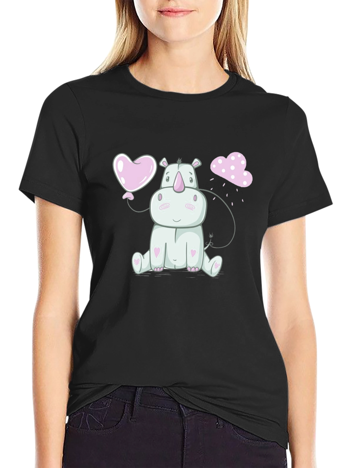 Cute Rhino Heart Balloon Graphic Tee