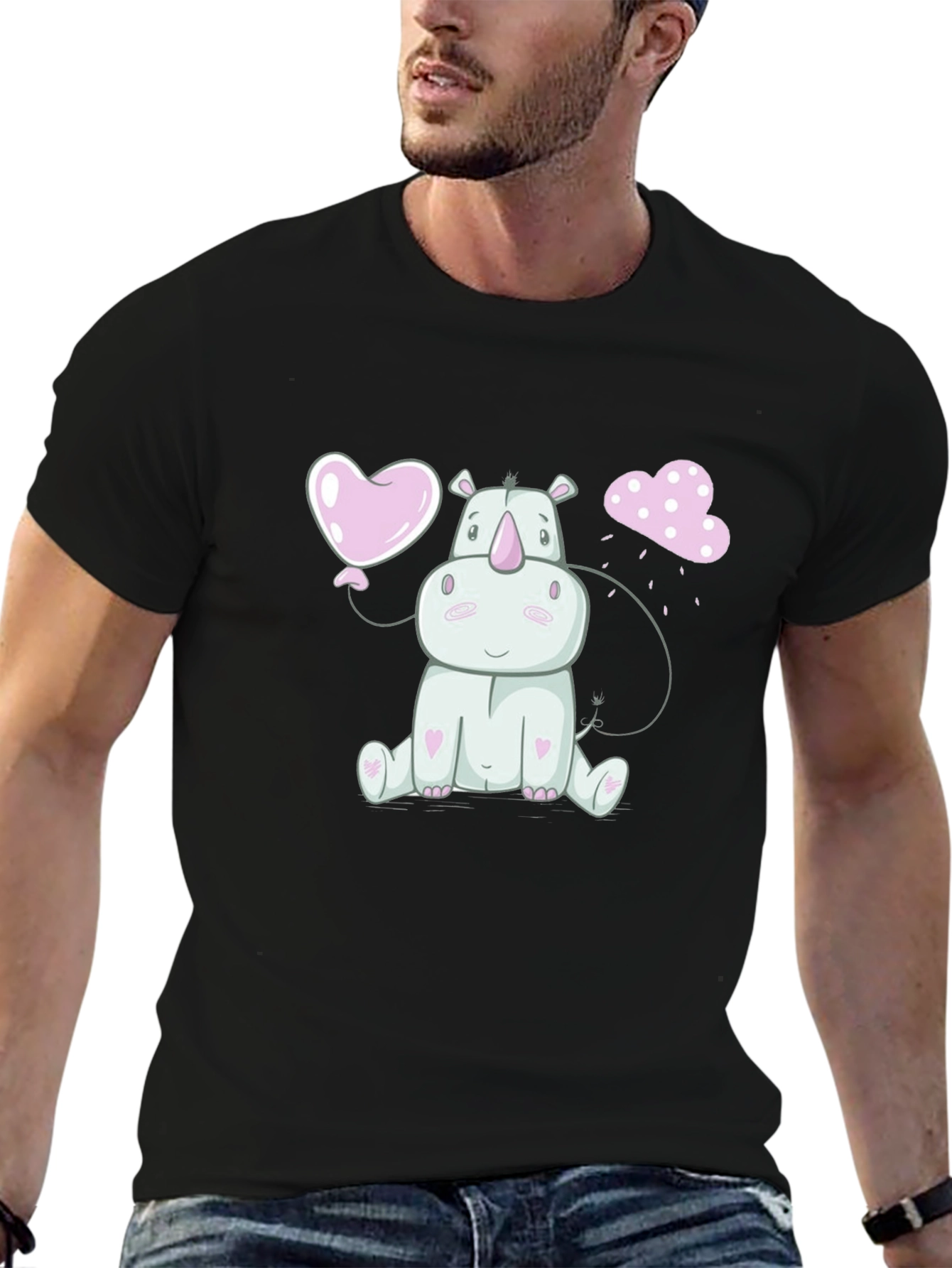 Cute Rhino Heart Balloon Graphic Tee