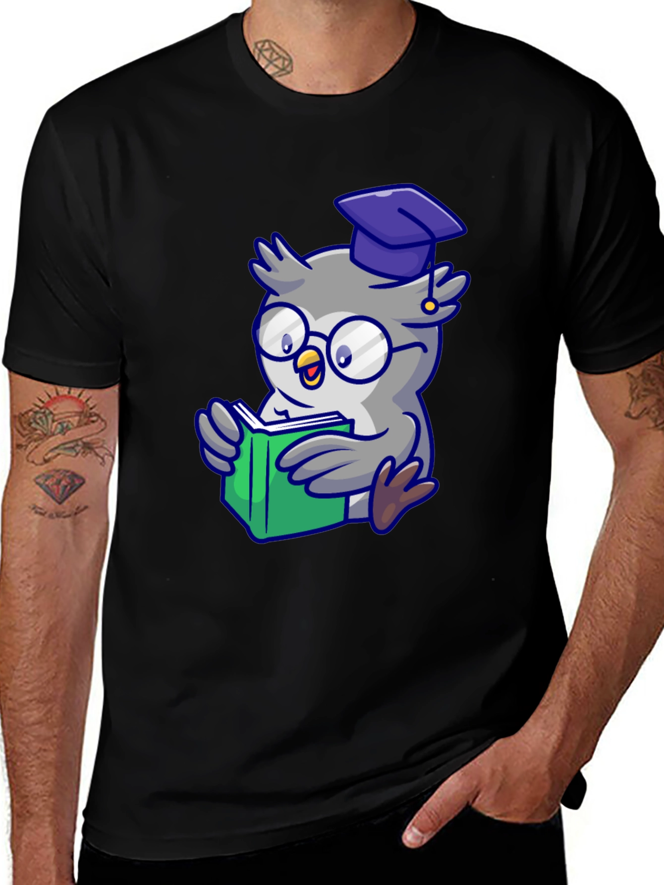 Smart Owl Reading T-Shirt - Whimsical Design