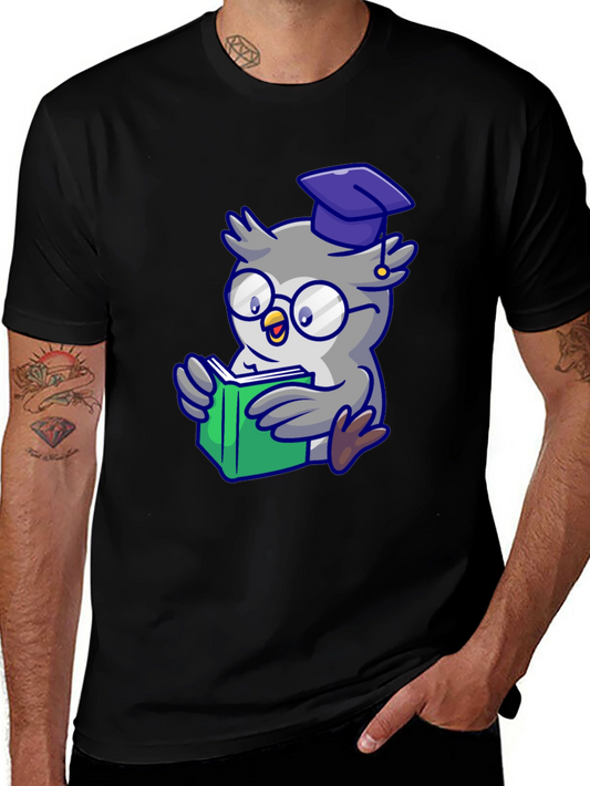 Smart Owl Reading T-Shirt - Whimsical Design