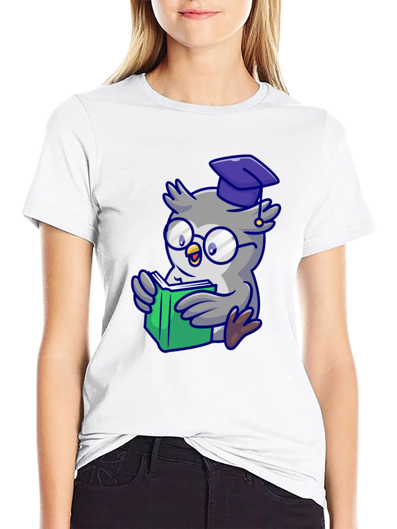 Smart Owl Reading T-Shirt - Whimsical Design