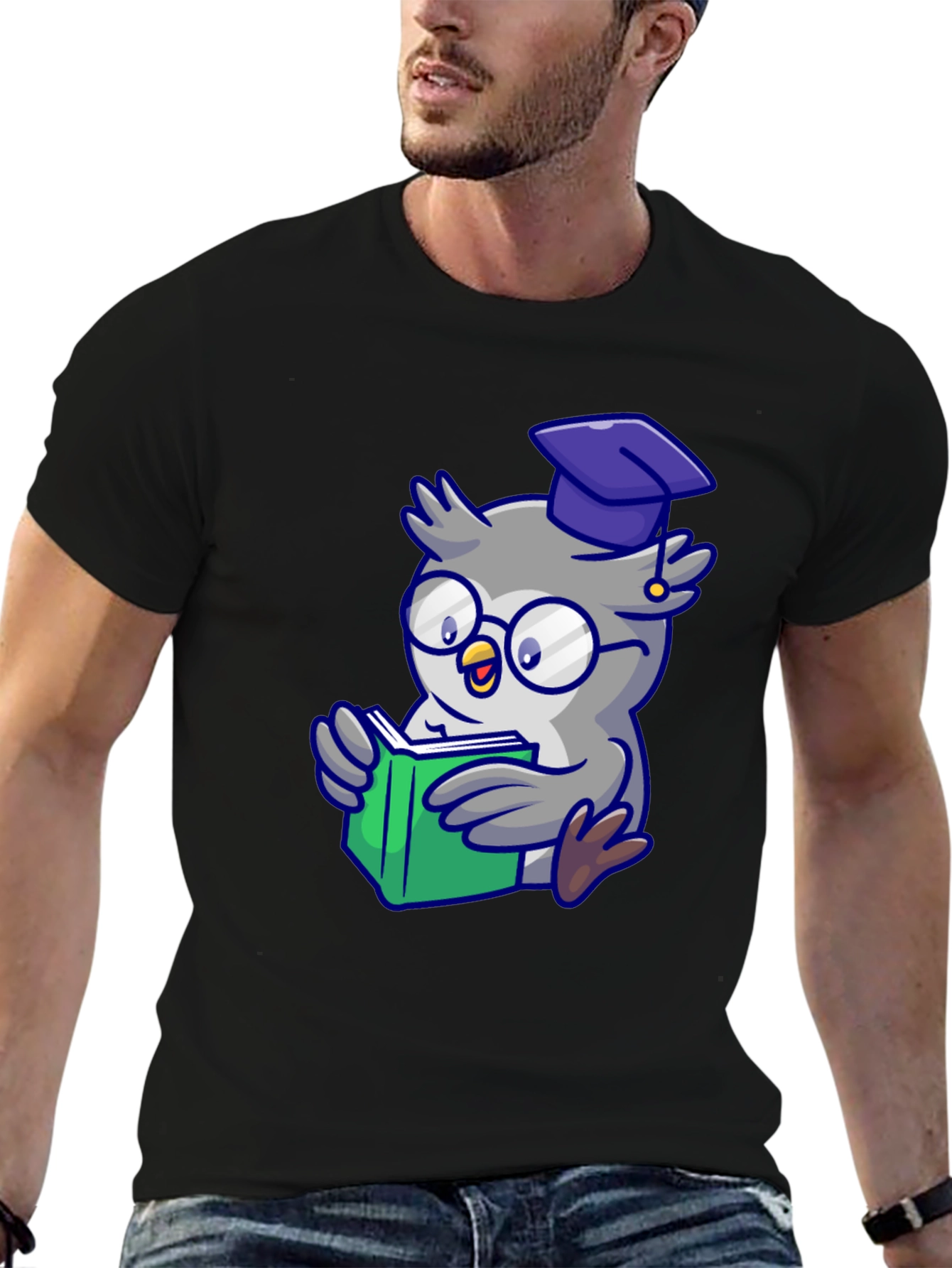Smart Owl Reading T-Shirt - Whimsical Design