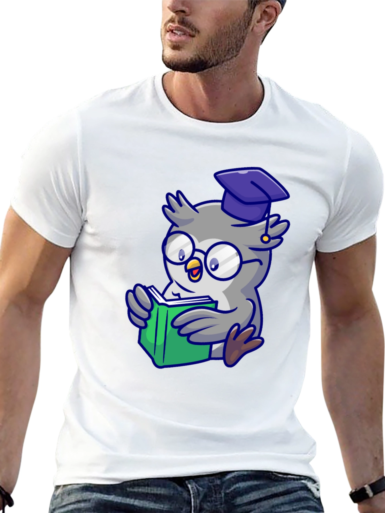 Smart Owl Reading T-Shirt - Whimsical Design