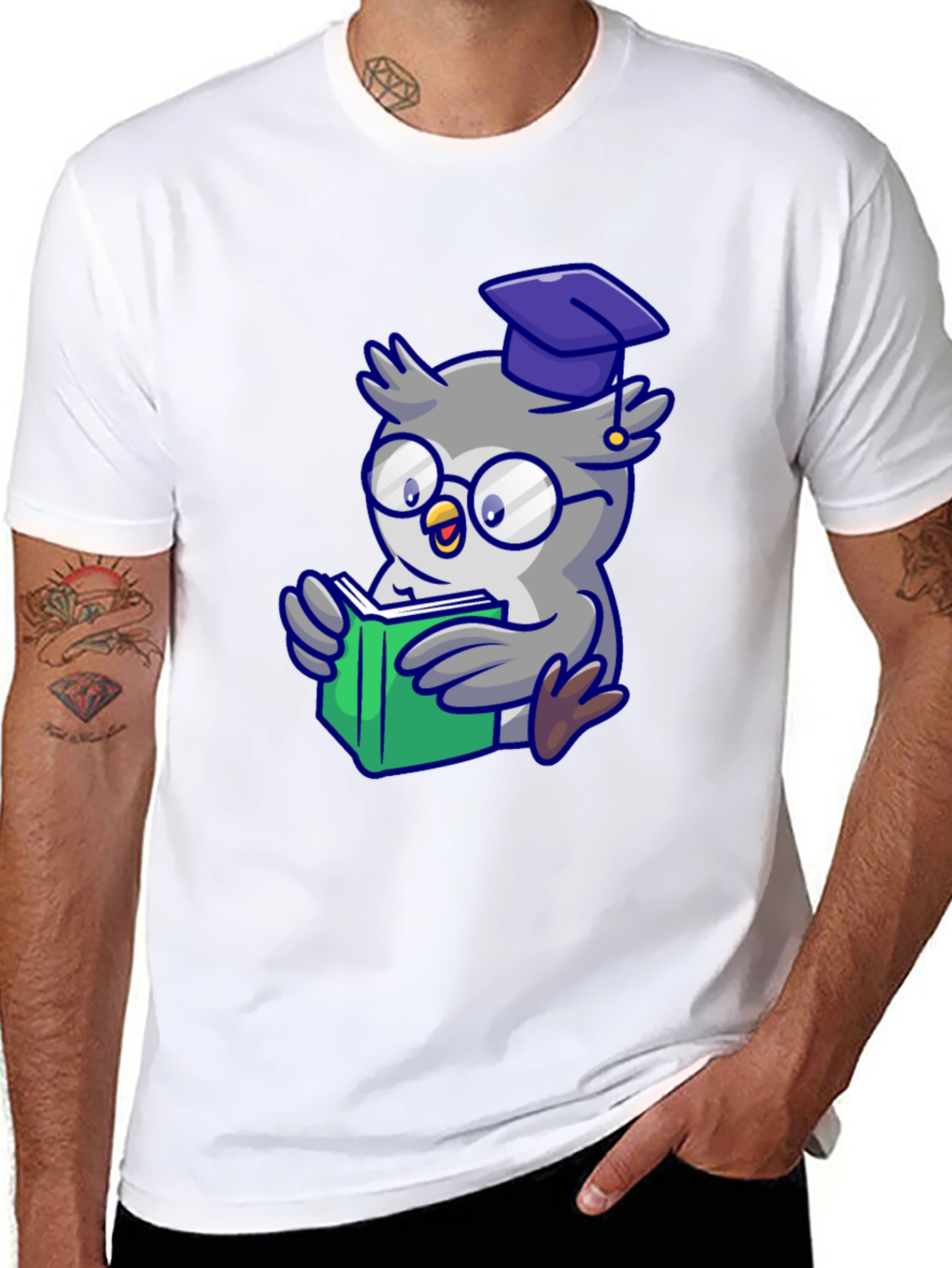 Smart Owl Reading T-Shirt - Whimsical Design