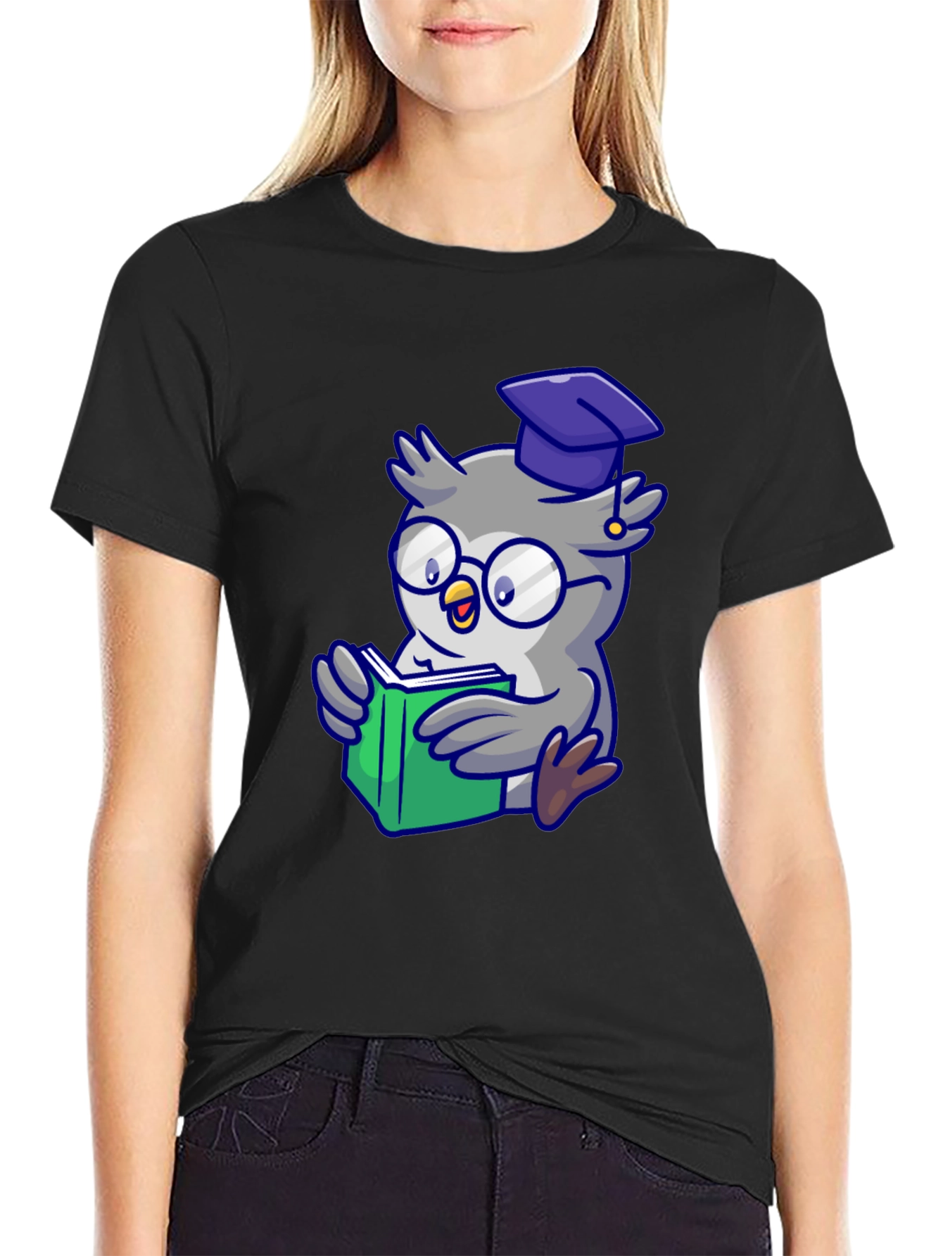 Smart Owl Reading T-Shirt - Whimsical Design