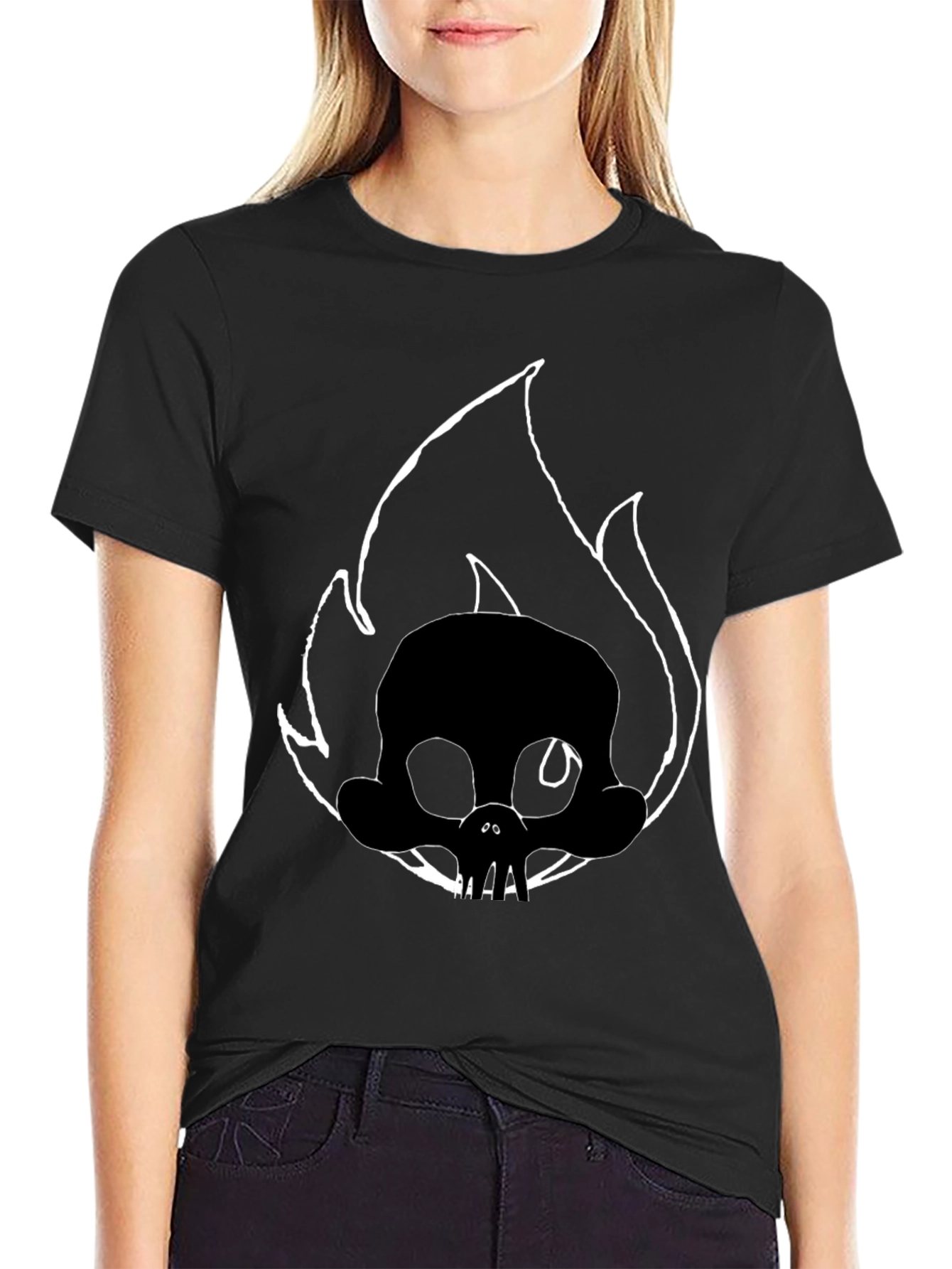 Skull on Fire Black Graphic Tee