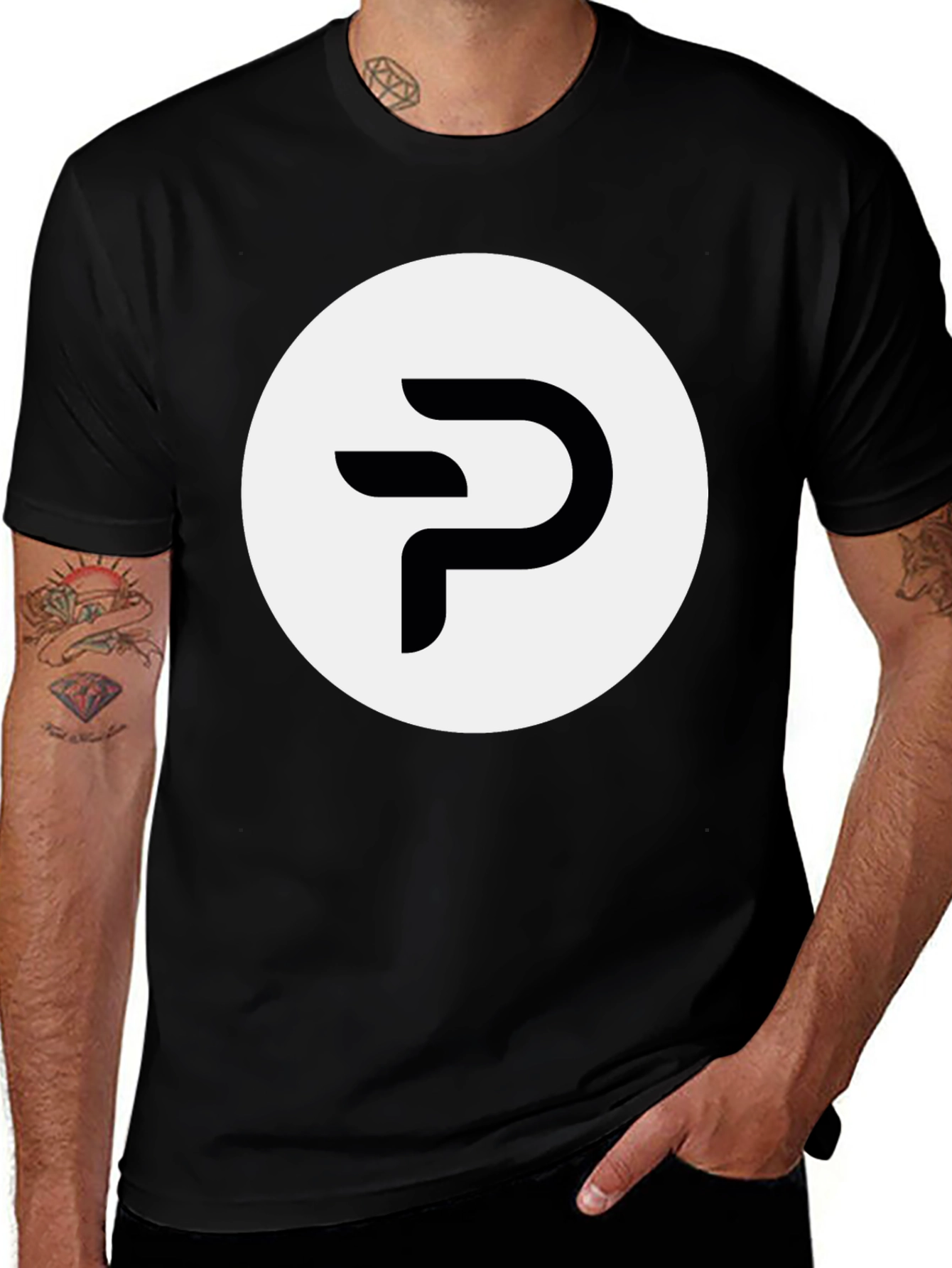 Modern Black Tee with Abstract P Logo