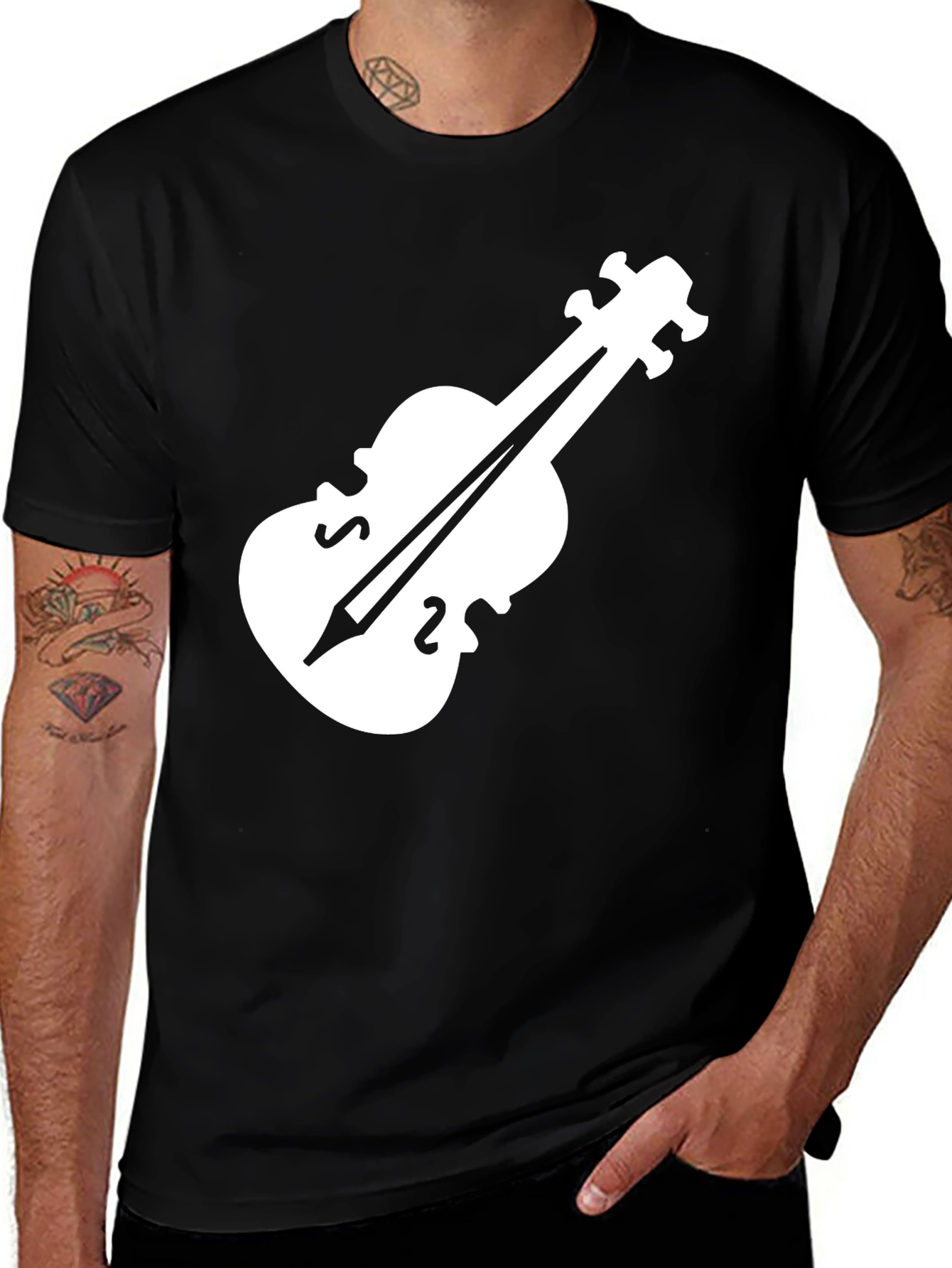 Violin Graphic Tee - Black Casual T-Shirt