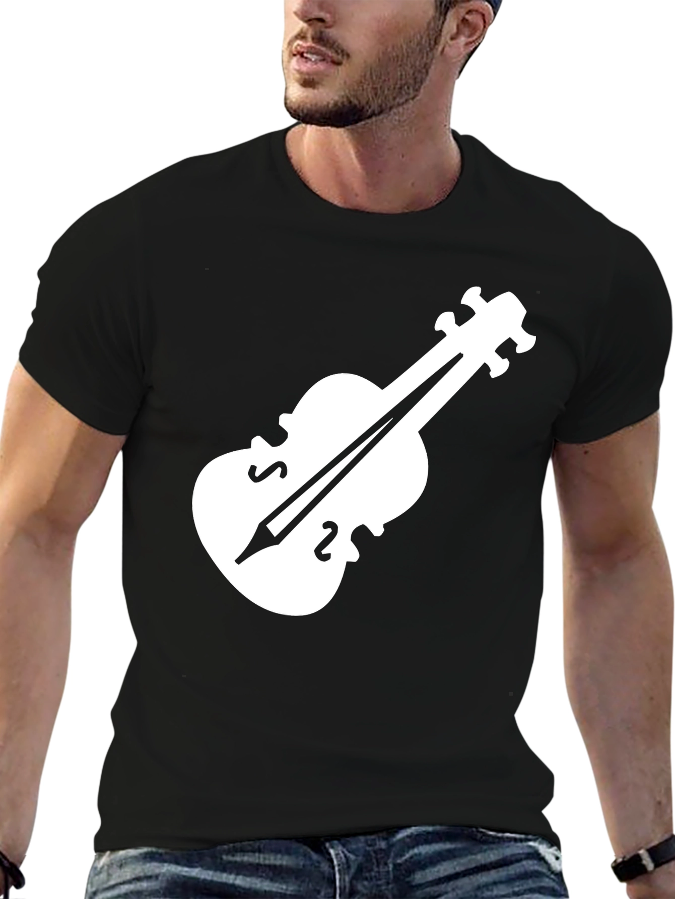 Violin Graphic Tee - Black Casual T-Shirt