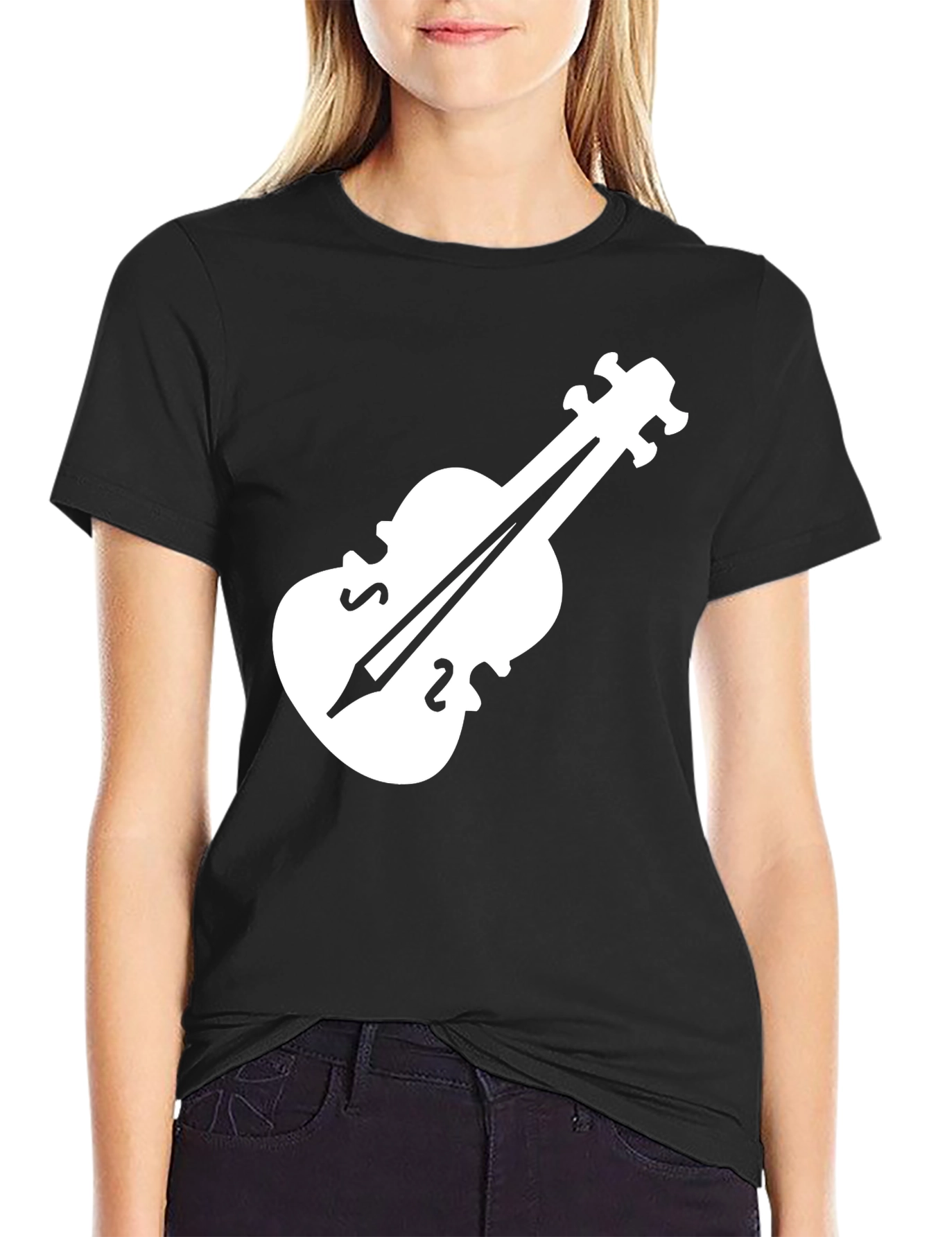 Violin Graphic Tee - Black Casual T-Shirt
