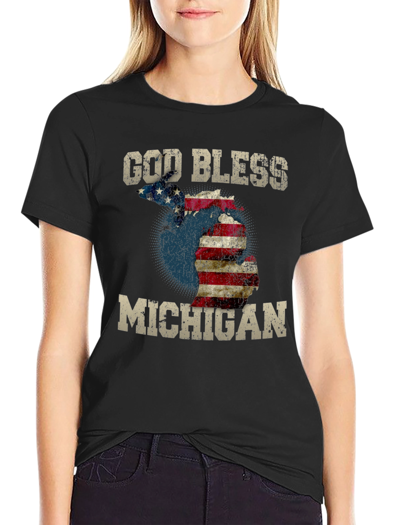 God Bless Michigan T-Shirt American Flag