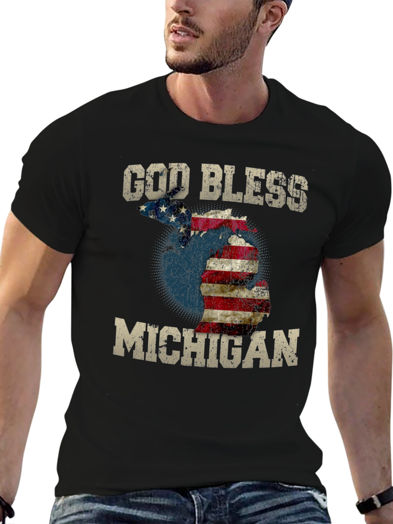 God Bless Michigan T-Shirt American Flag