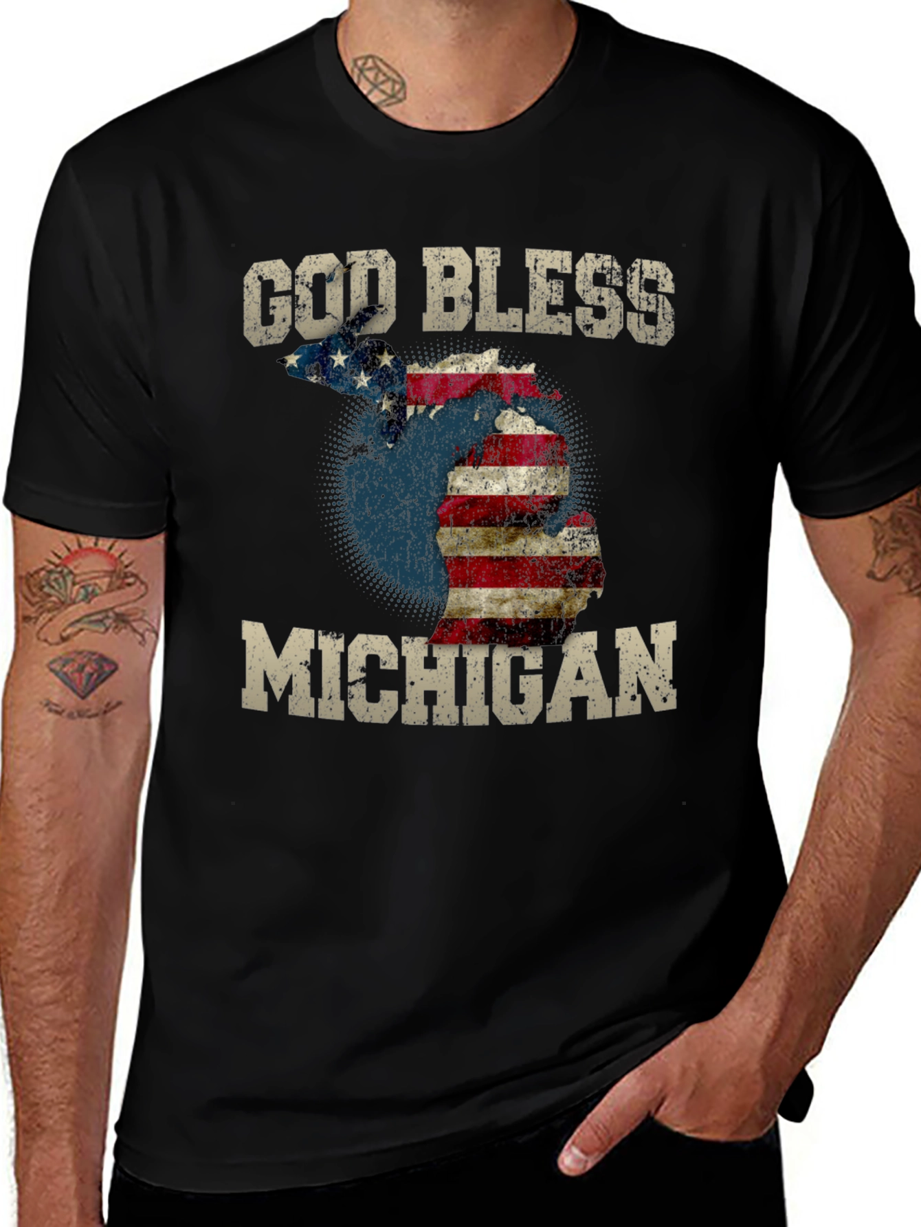 God Bless Michigan T-Shirt American Flag