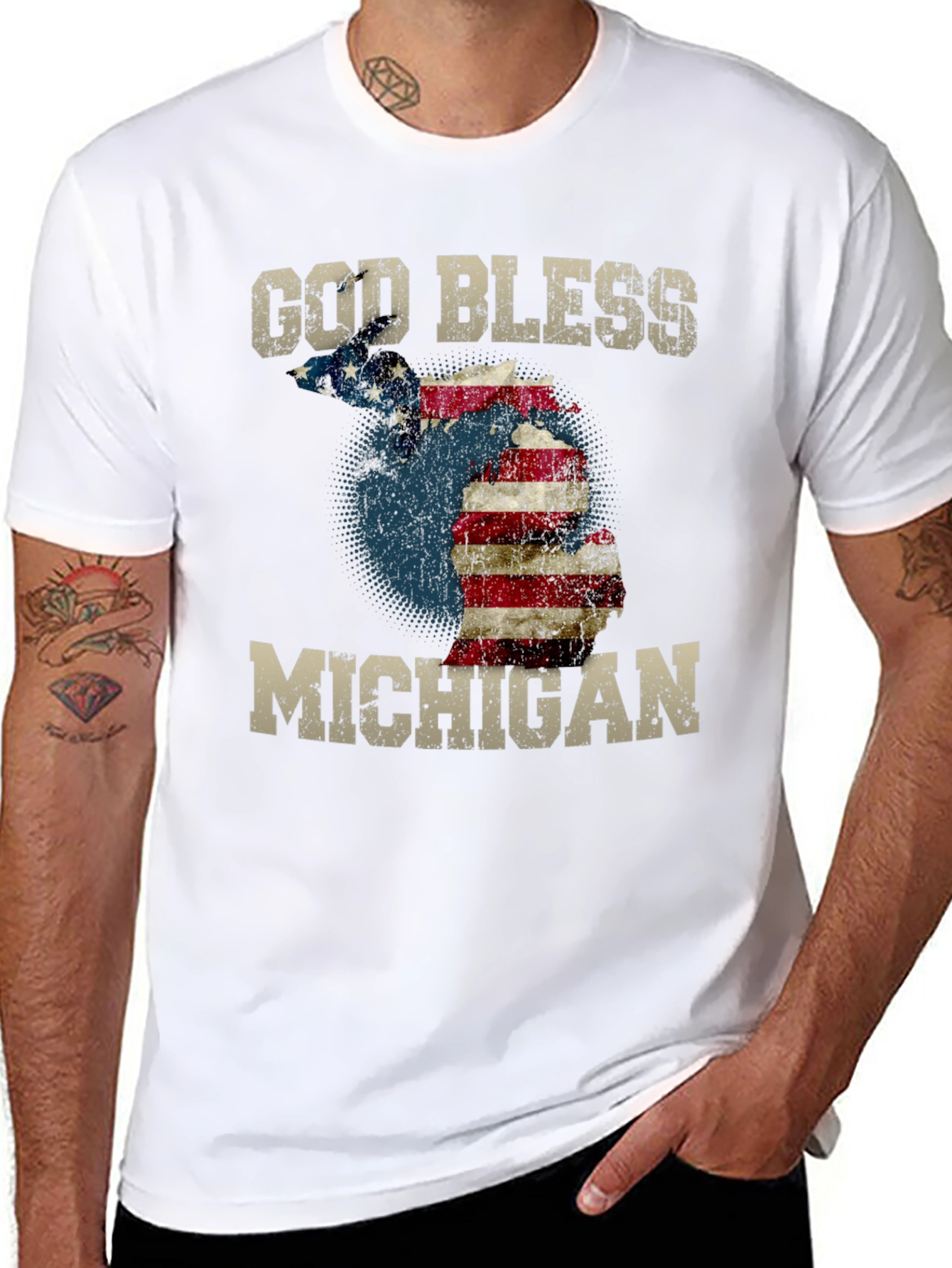 God Bless Michigan T-Shirt American Flag