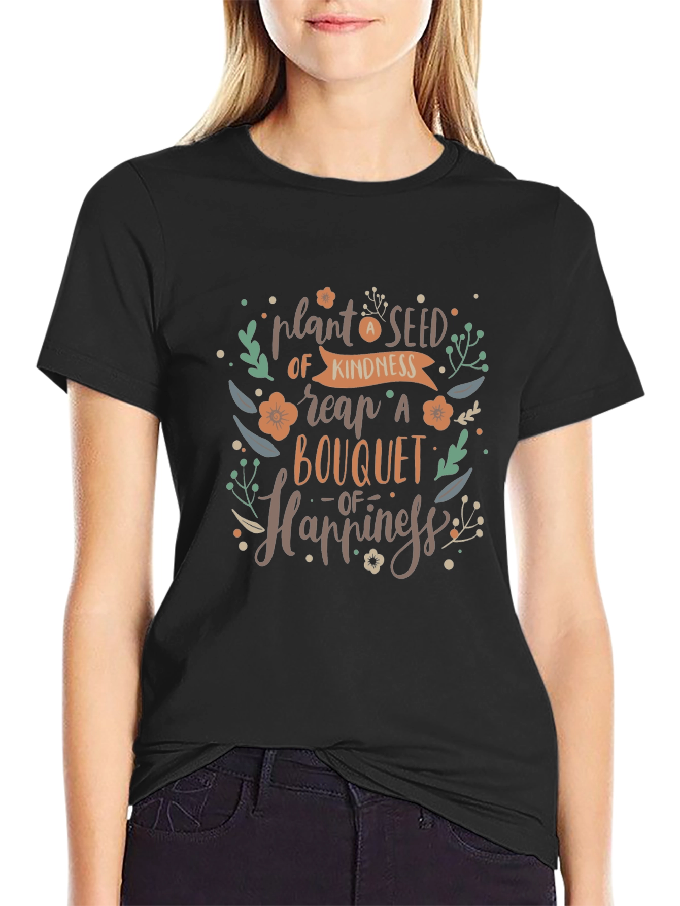 Kindness Bouquet Black T-Shirt