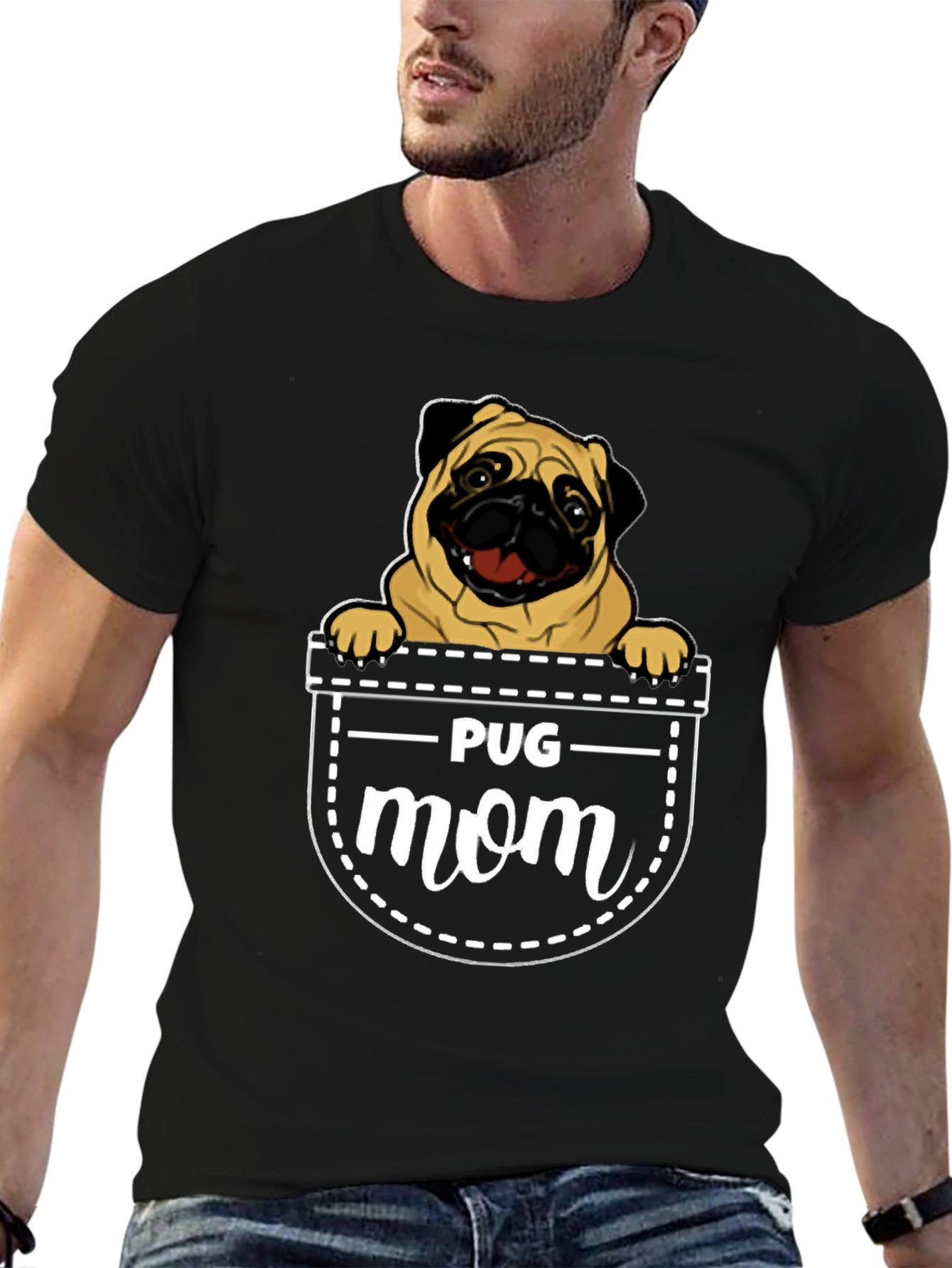 Pug Mom T-Shirt - Pocket Design
