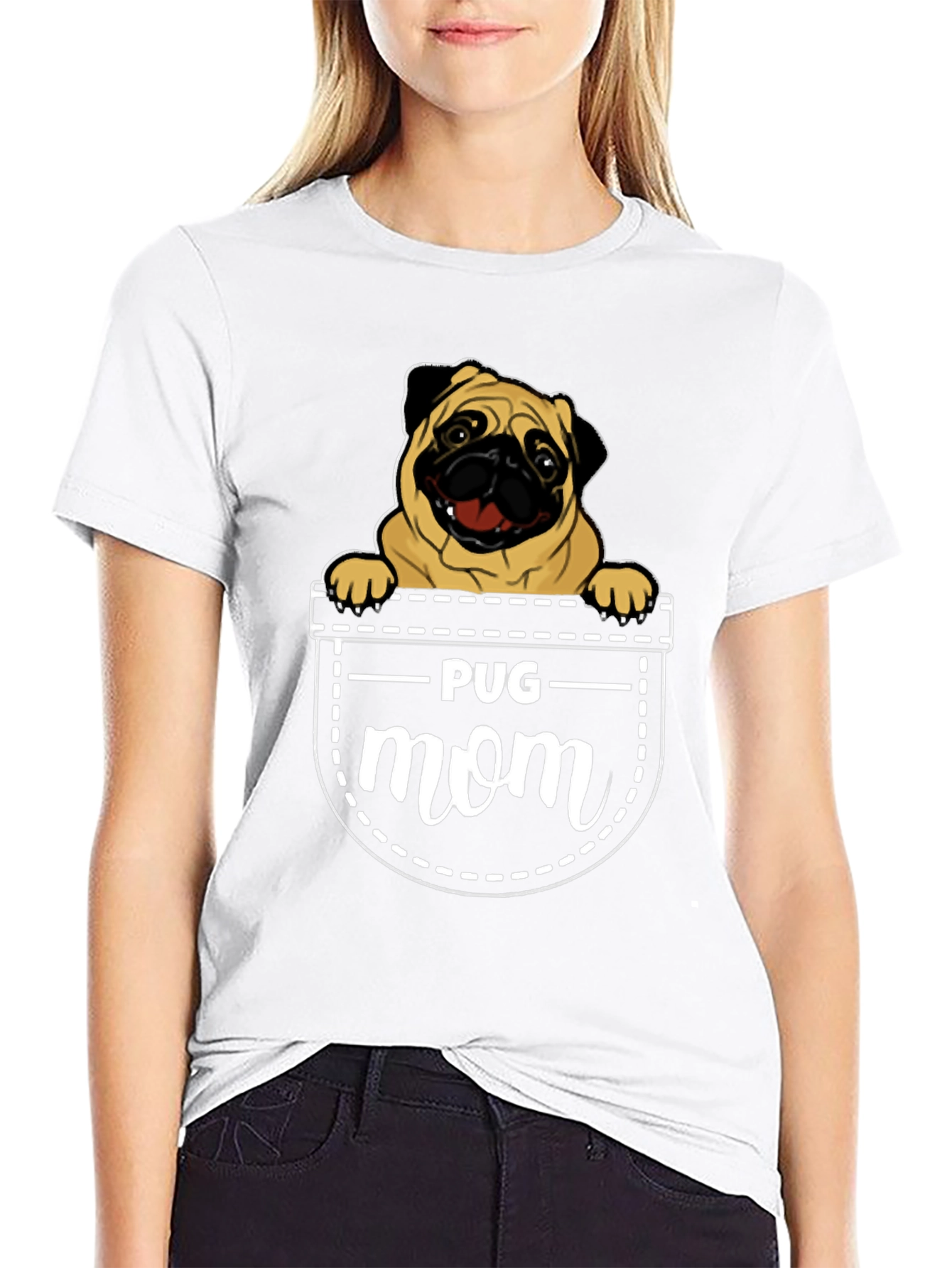 Pug Mom T-Shirt - Pocket Design