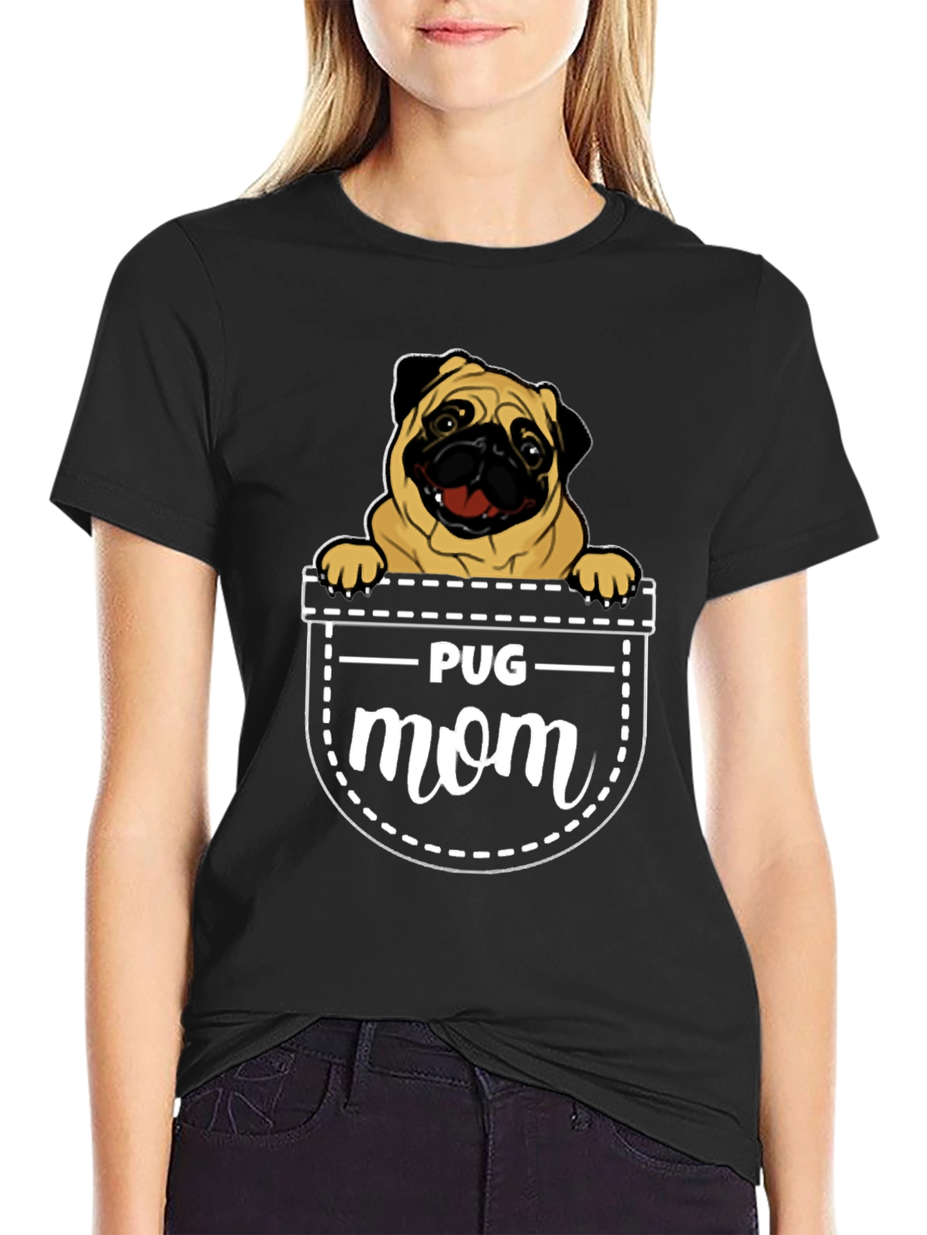 Pug Mom T-Shirt - Pocket Design