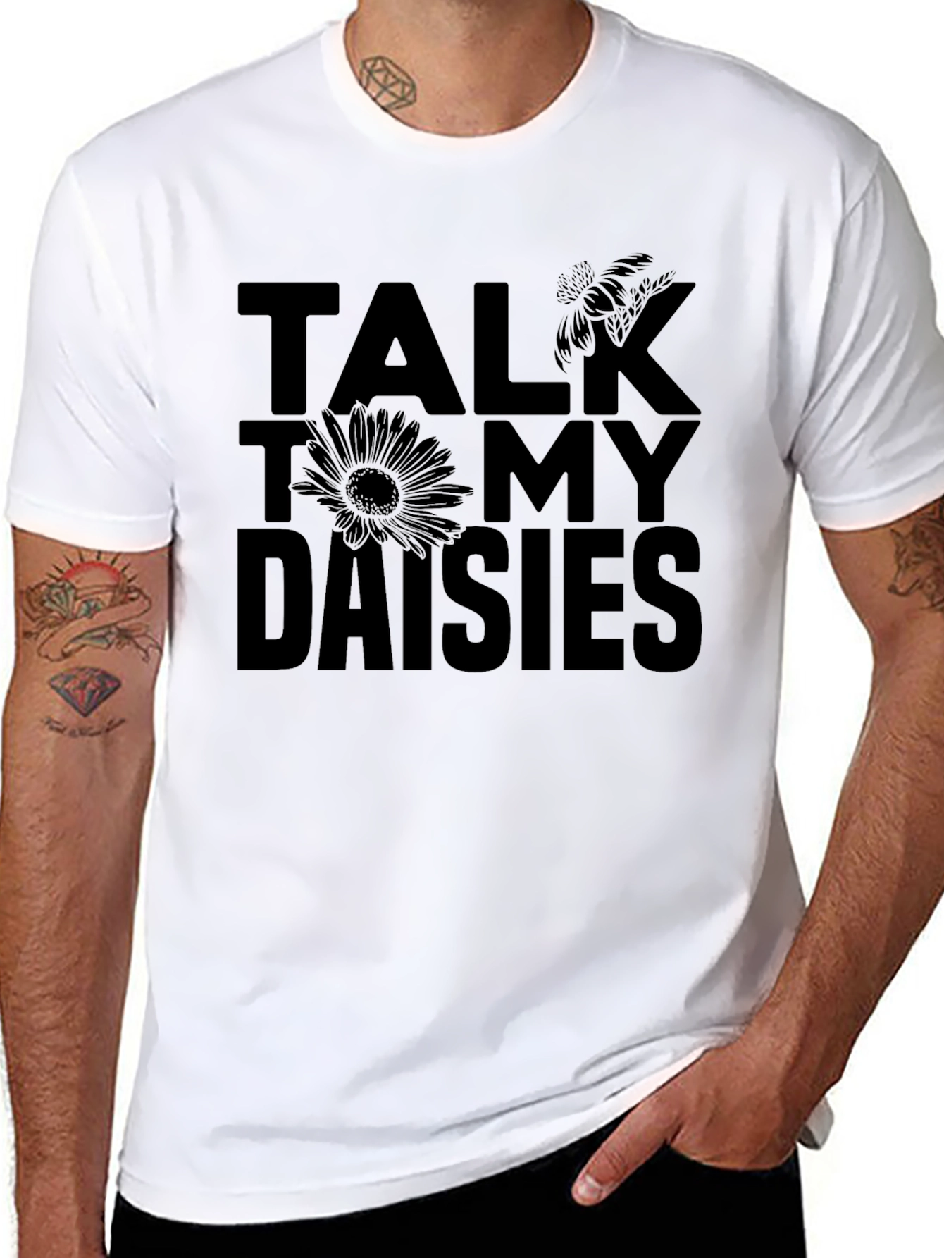 Talk To My Daisies Black Graphic Tee