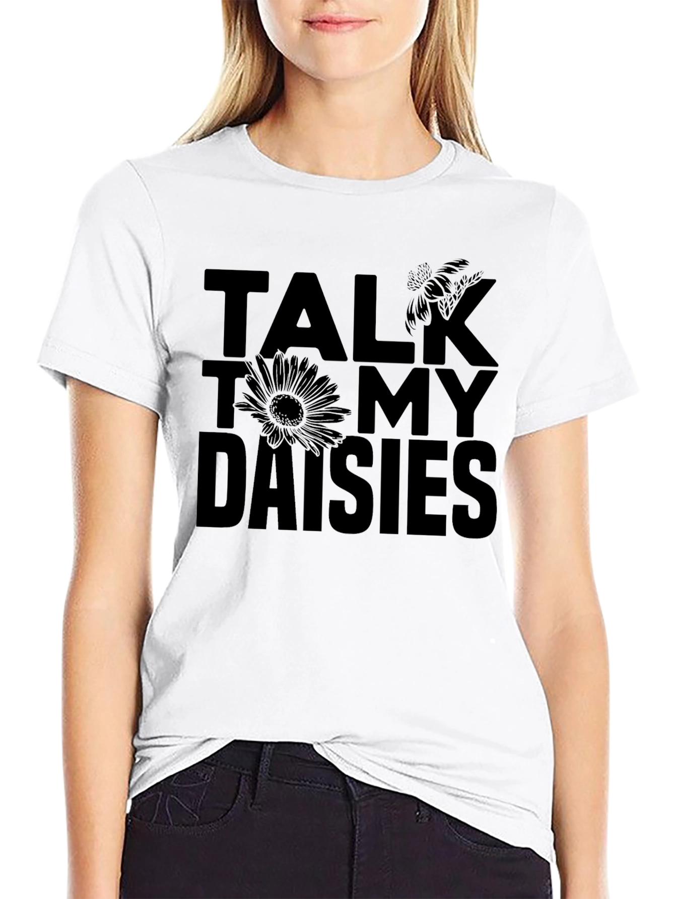 Talk To My Daisies Black Graphic Tee
