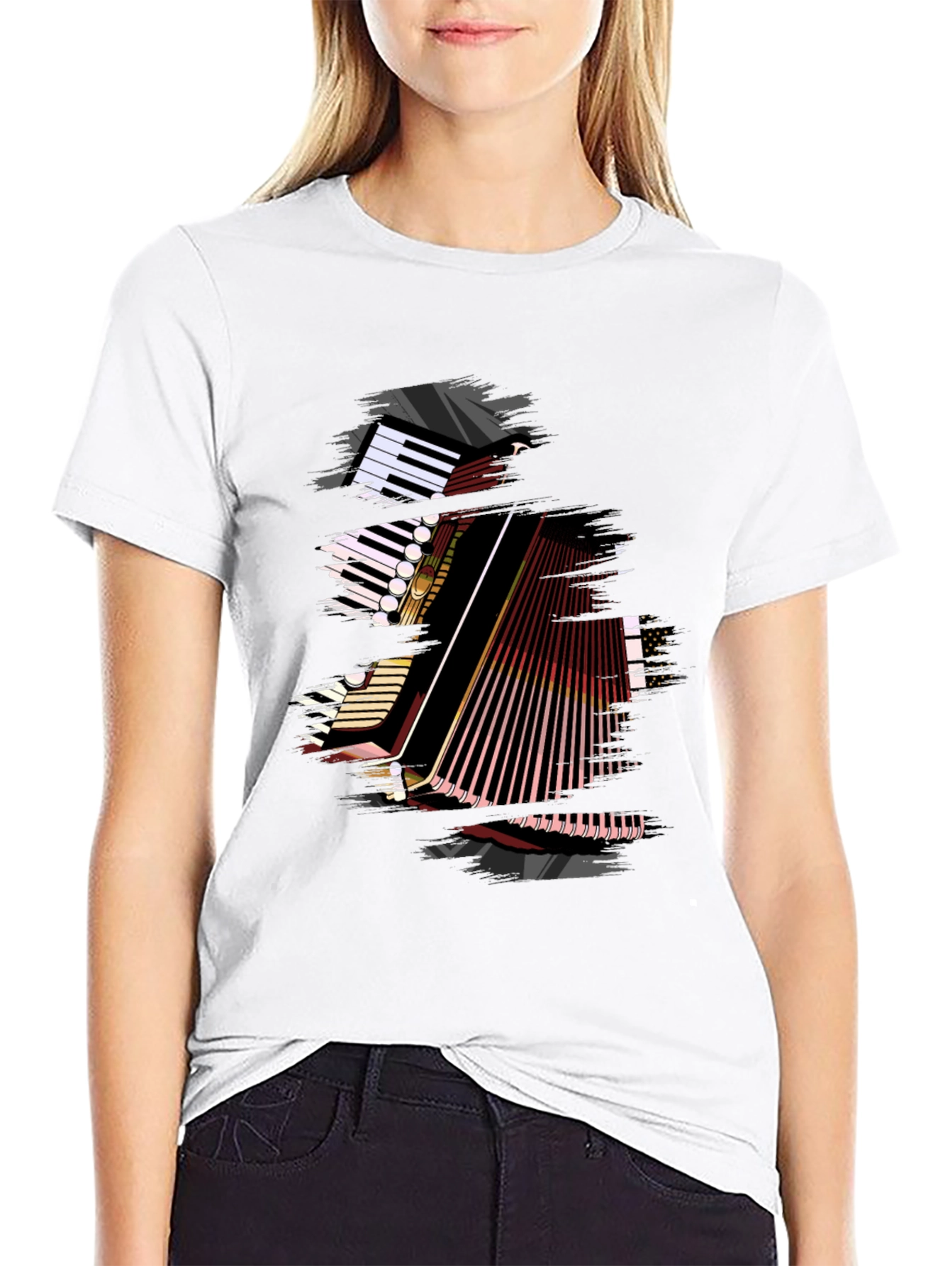 Accordion Graphic Print Black T-Shirt