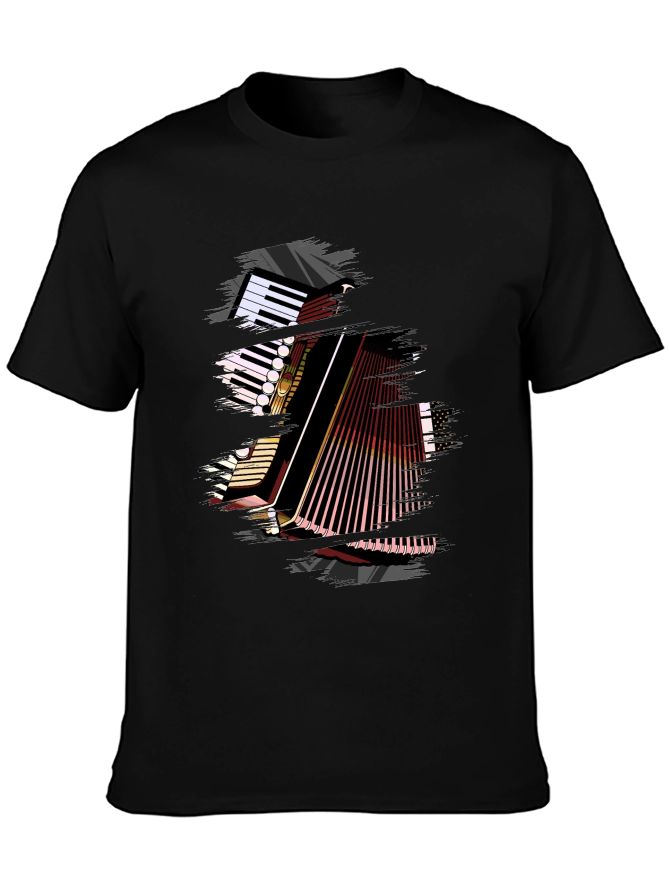 Accordion Graphic Print Black T-Shirt