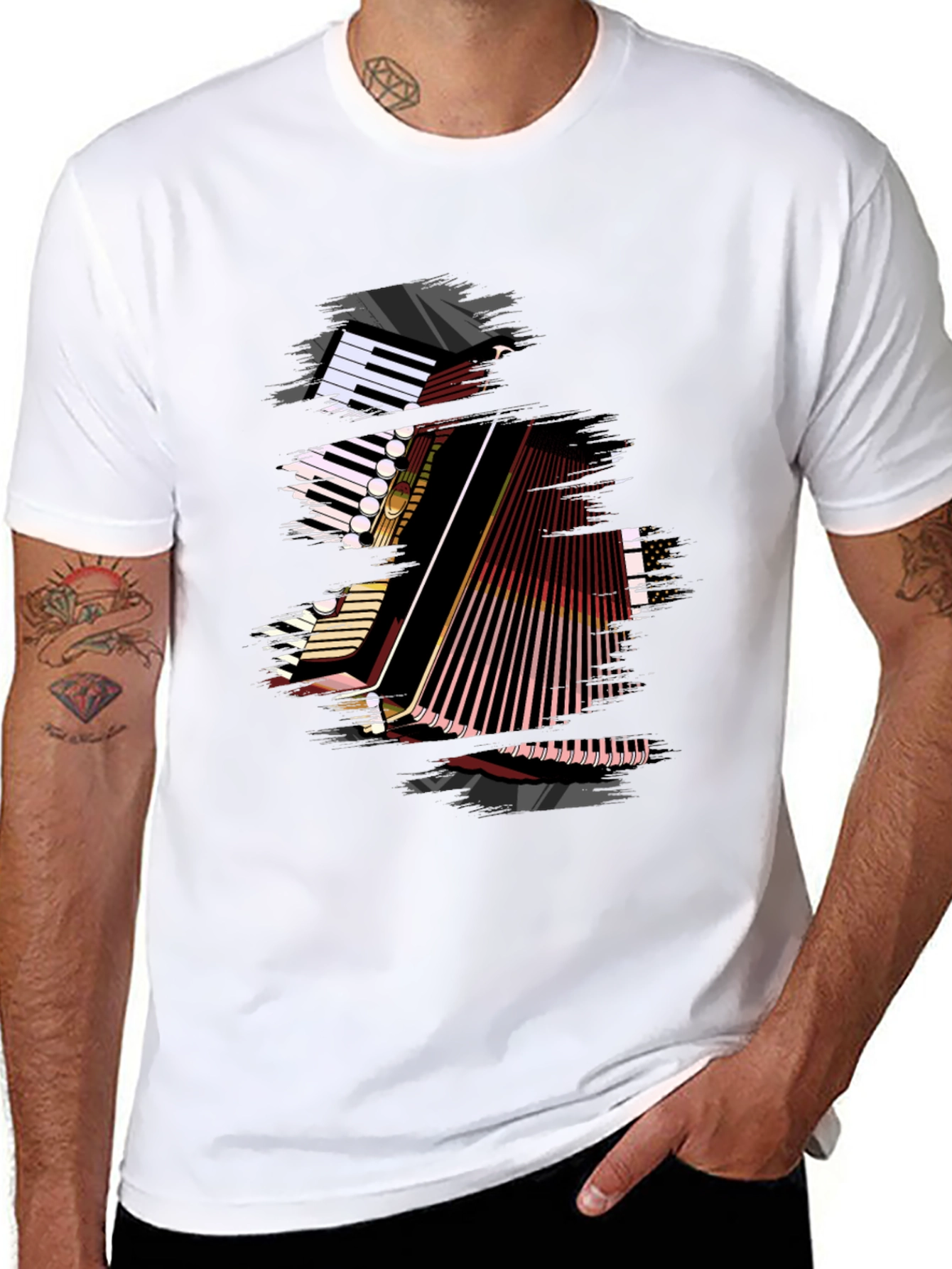 Accordion Graphic Print Black T-Shirt