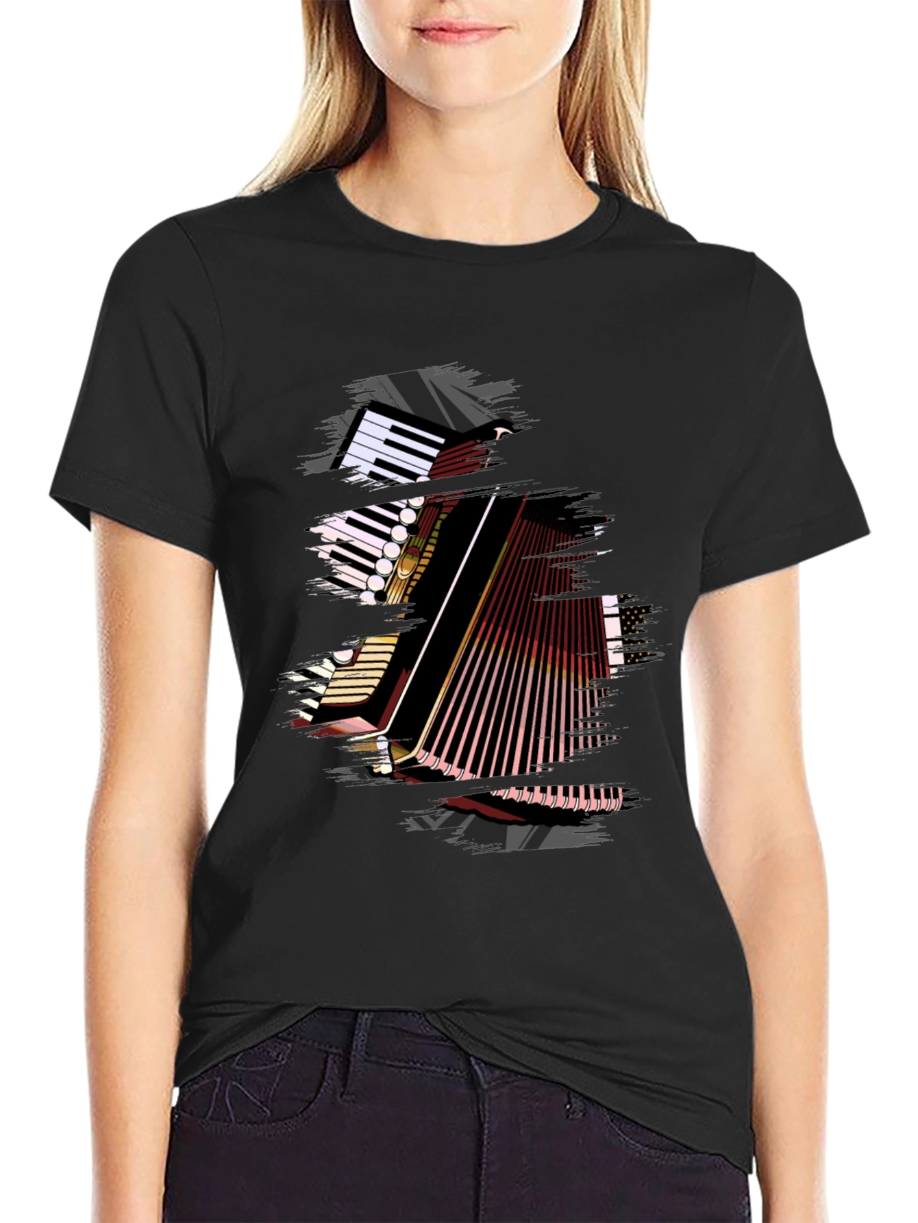 Accordion Graphic Print Black T-Shirt