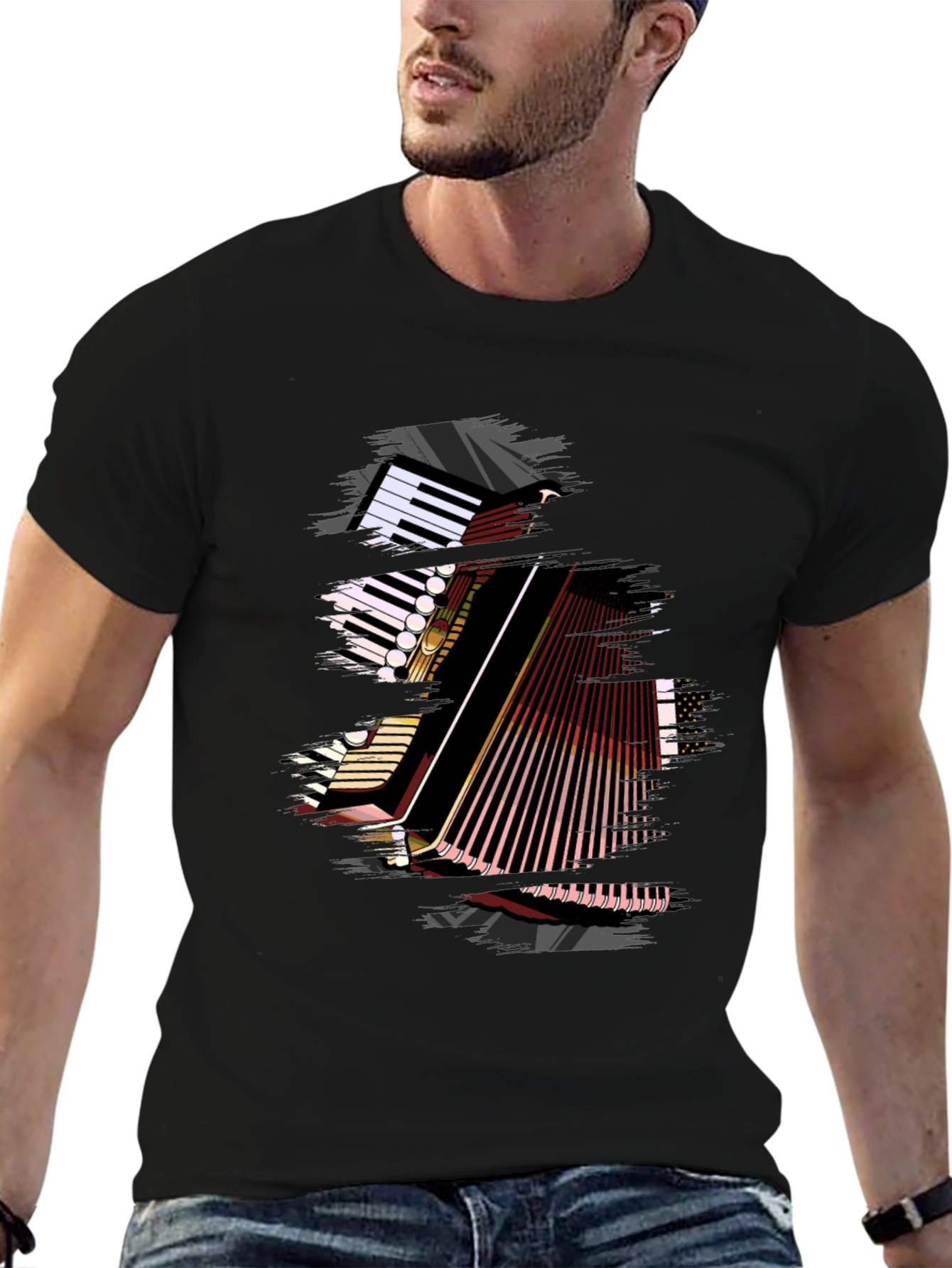 Accordion Graphic Print Black T-Shirt
