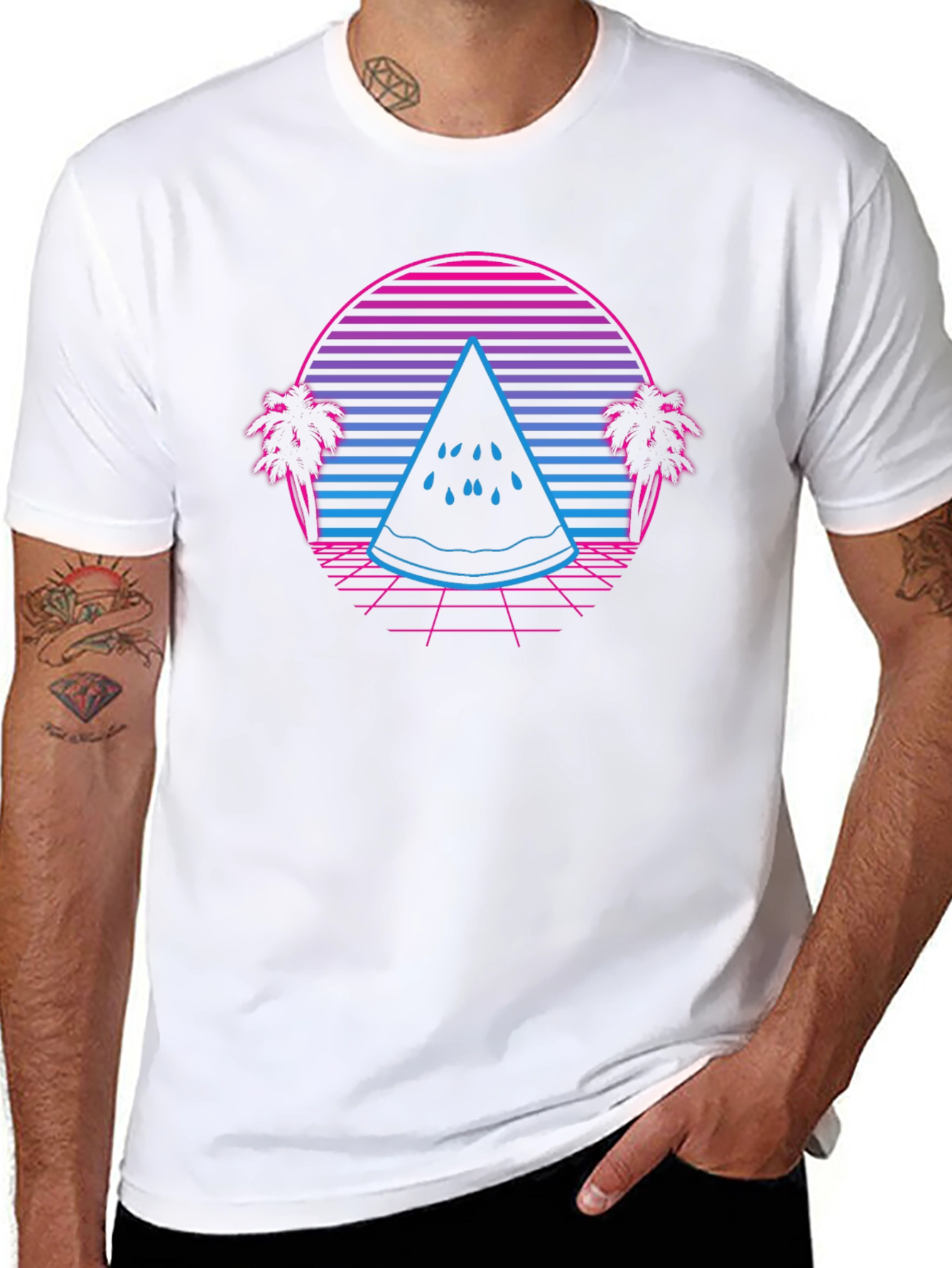 Retro Watermelon T-Shirt - Synthwave Summer Style