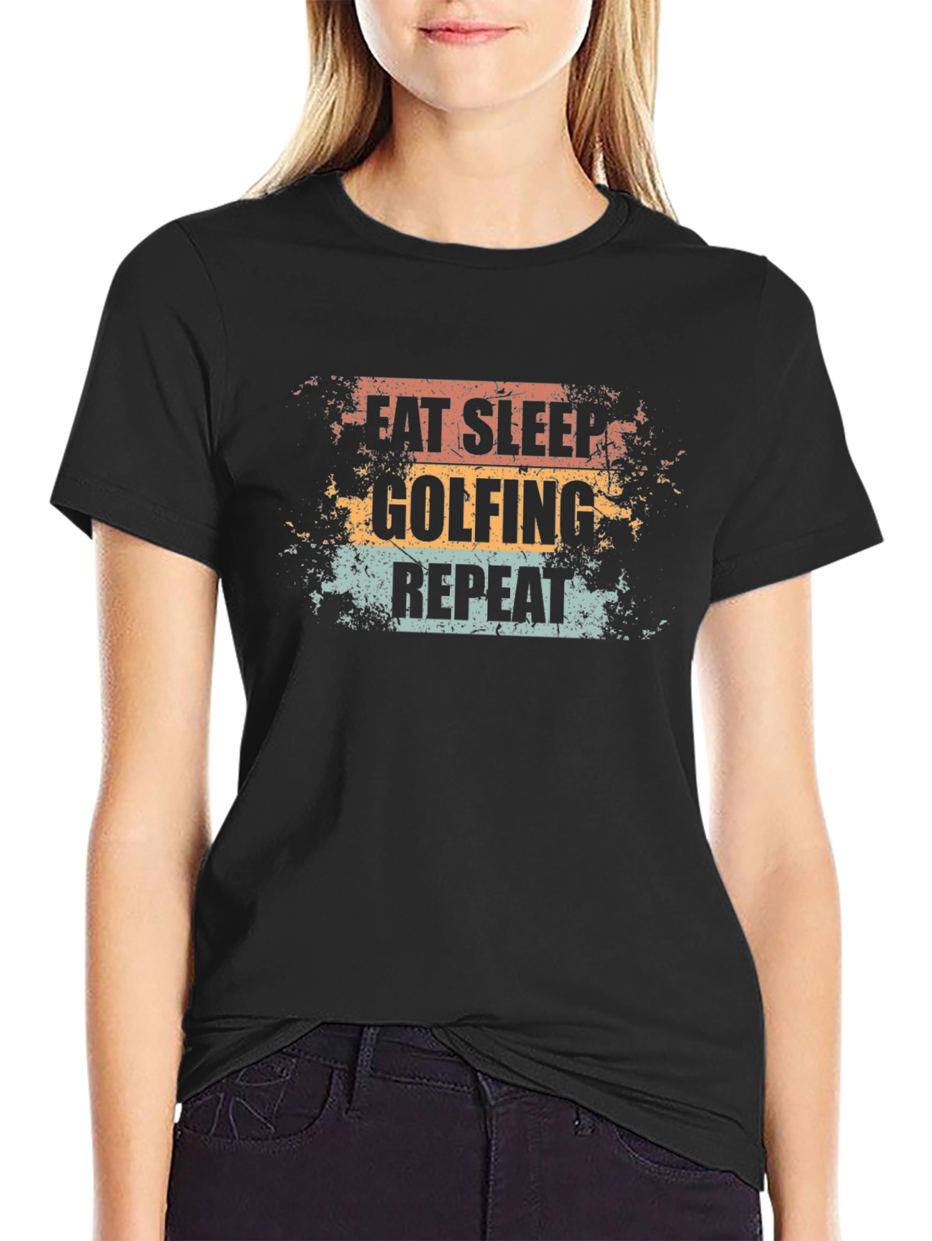 Eat Sleep Golfing Repeat Graphic Tee - Black