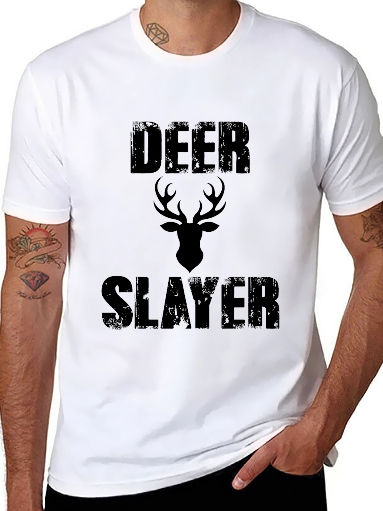 Deer Slayer Graphic Print Mens Black T-Shirt