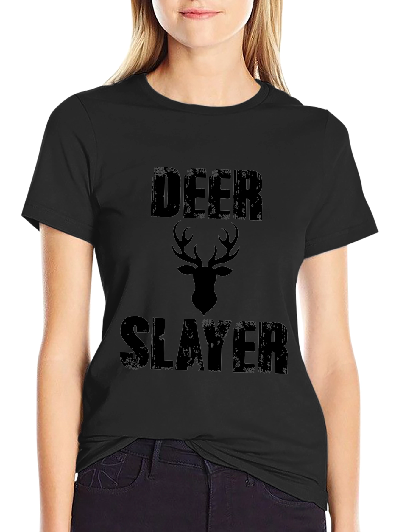 Deer Slayer Graphic Print Mens Black T-Shirt