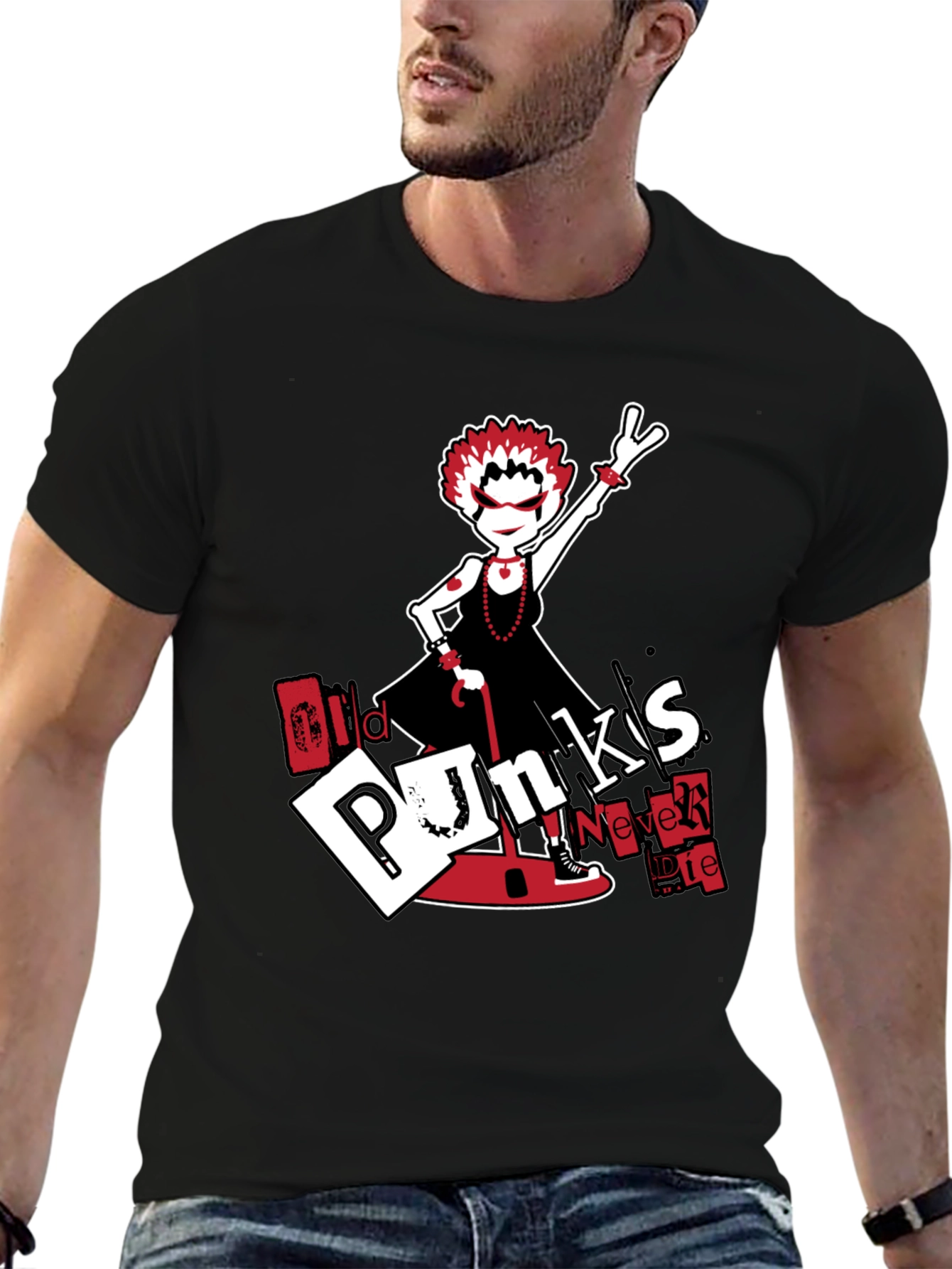 Old Punks Never Die Black Graphic Tee