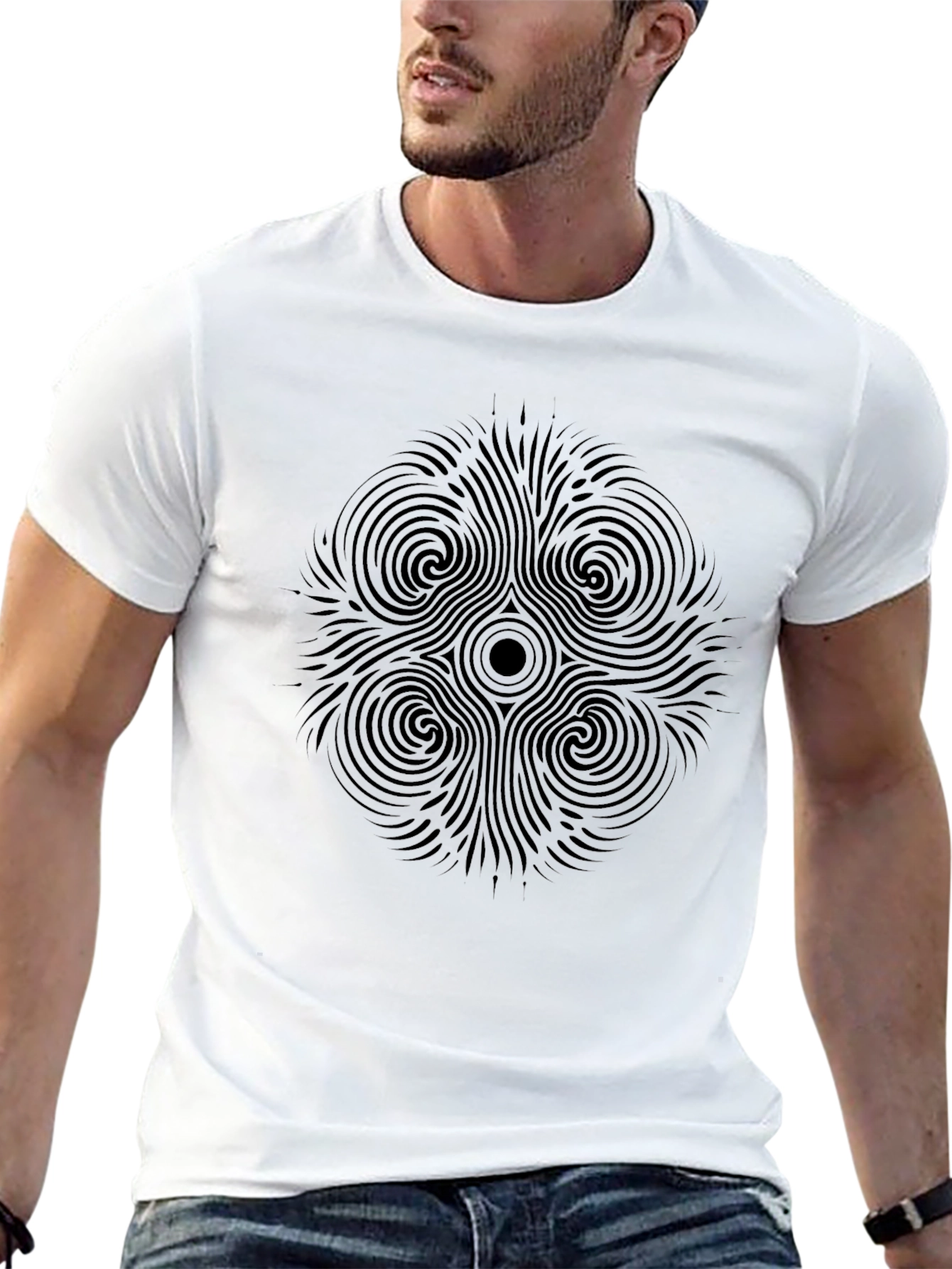 Abstract Mandala Graphic Tee - Black