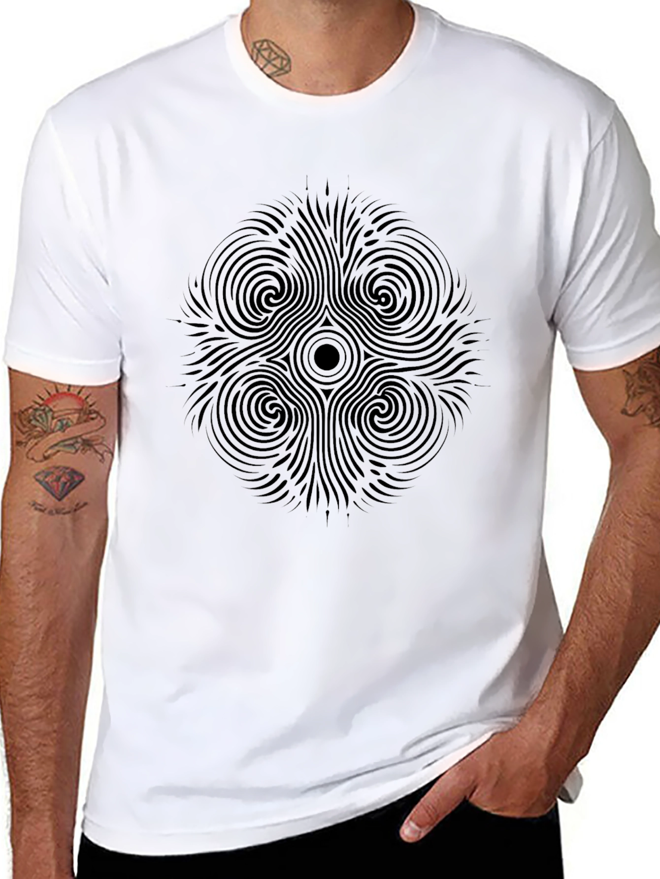 Abstract Mandala Graphic Tee - Black