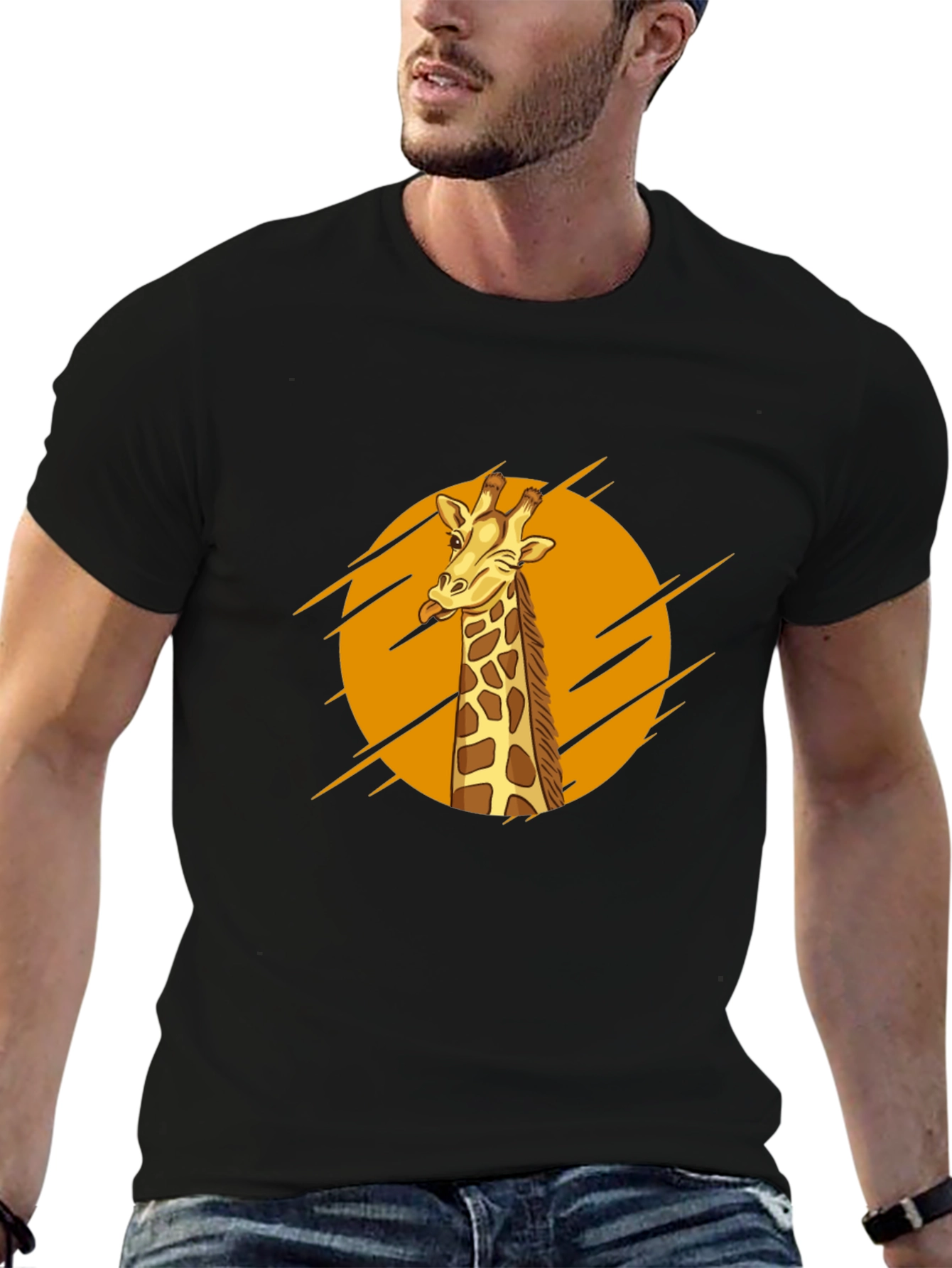 Funny Giraffe Graphic T-Shirt - Black Cotton Tee