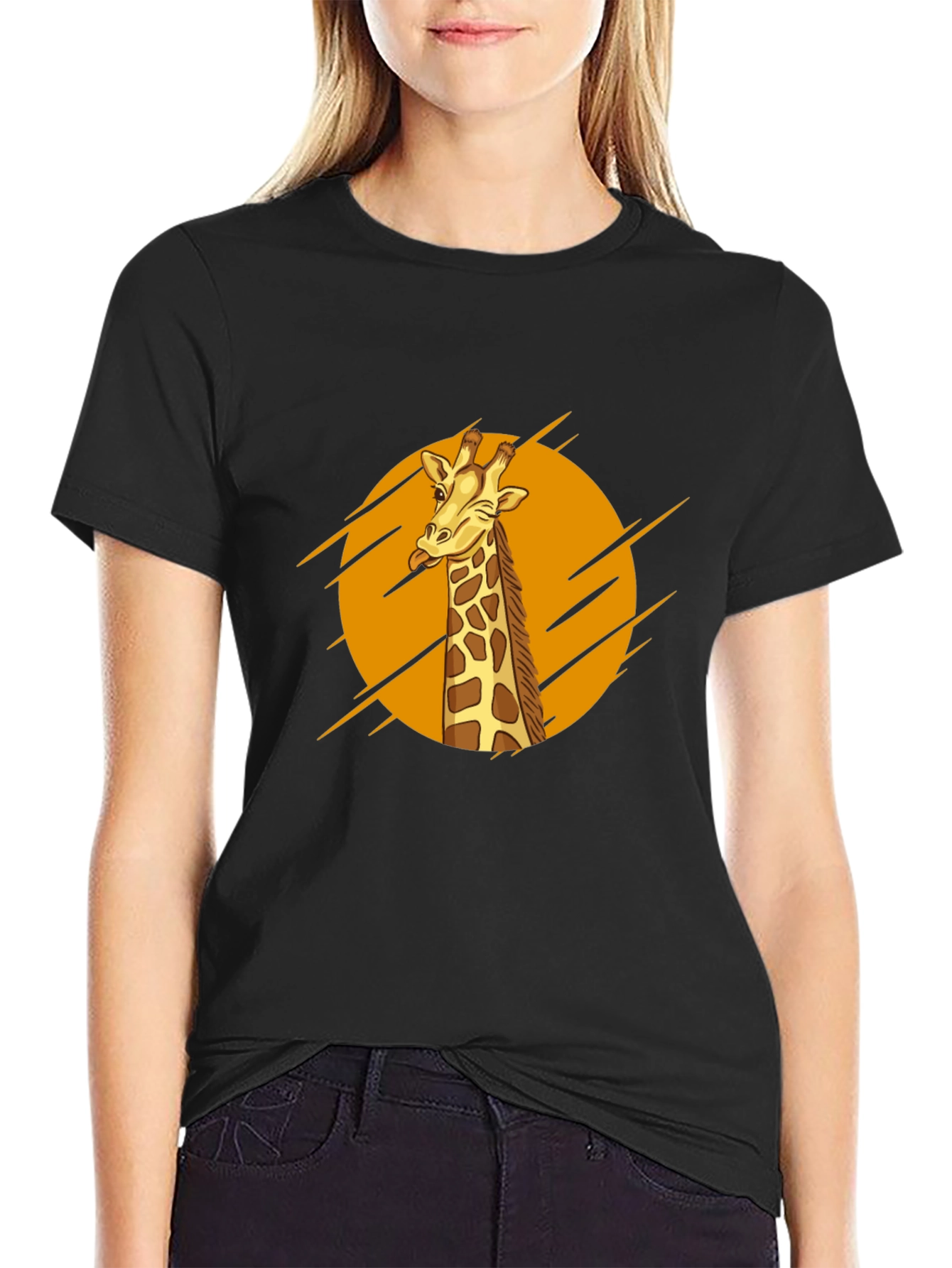 Funny Giraffe Graphic T-Shirt - Black Cotton Tee
