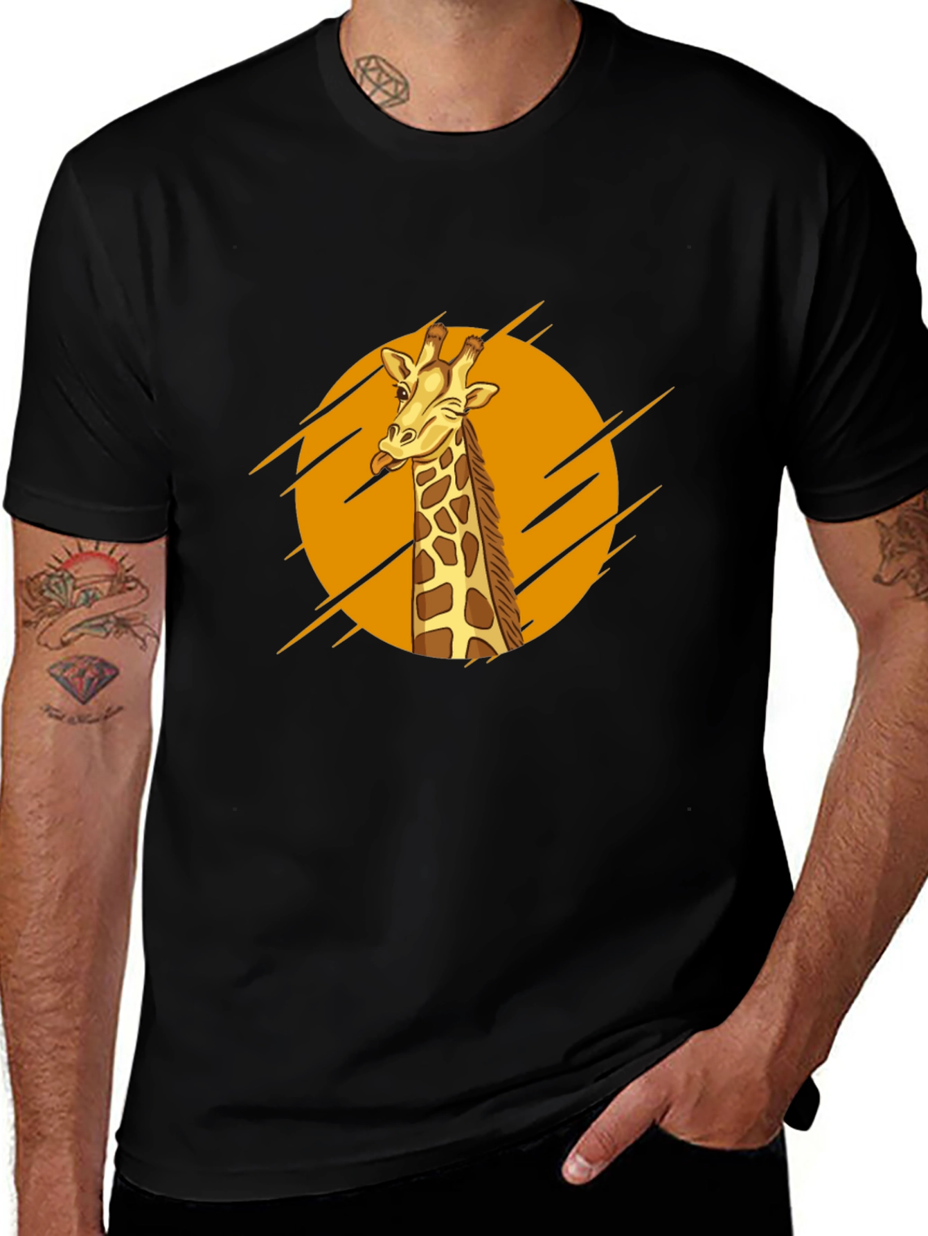 Funny Giraffe Graphic T-Shirt - Black Cotton Tee