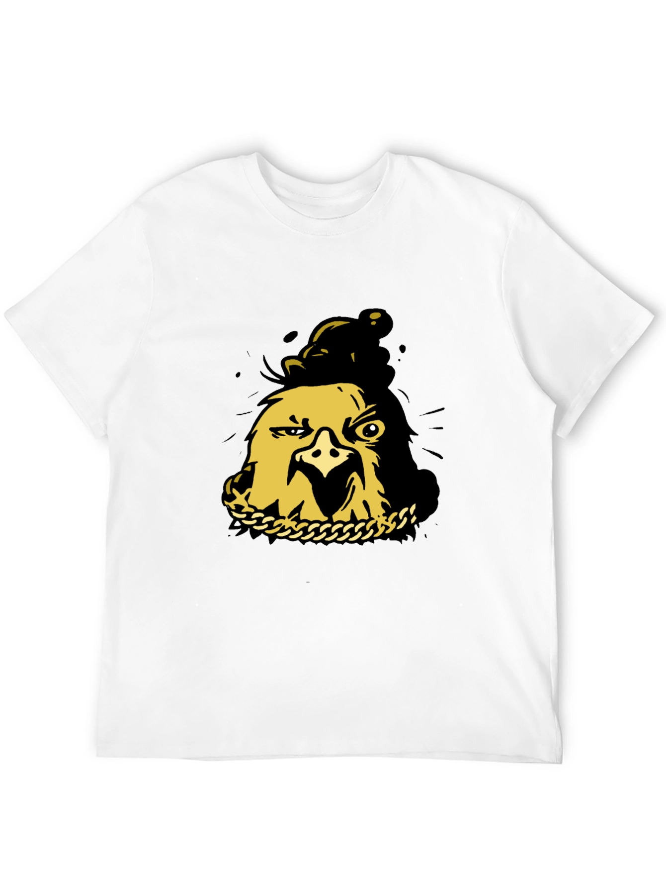 Black T-Shirt with Gold Cartoon Chicken Graphic