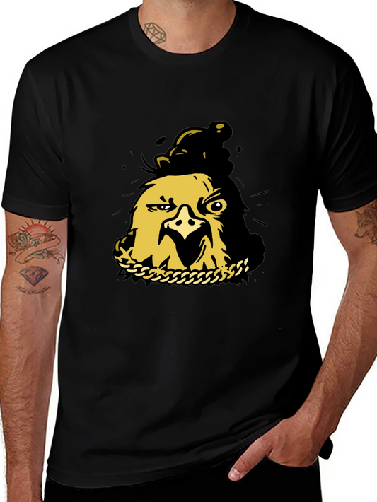 Black T-Shirt with Gold Cartoon Chicken Graphic