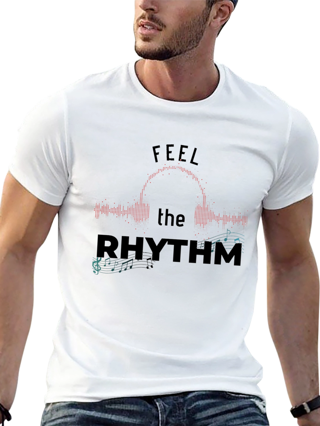 Feel the Rhythm Graphic Print Mens Black T-Shirt