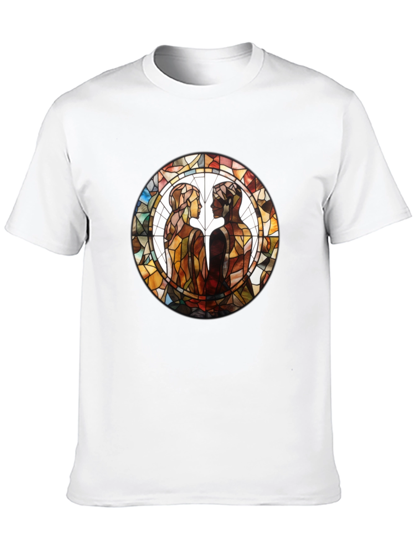Stained Glass Lovers Graphic Tee - Artistic Black T-Shirt