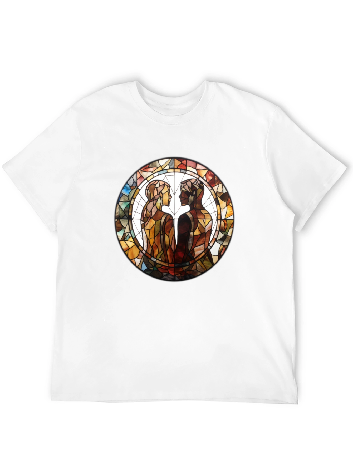 Stained Glass Lovers Graphic Tee - Artistic Black T-Shirt