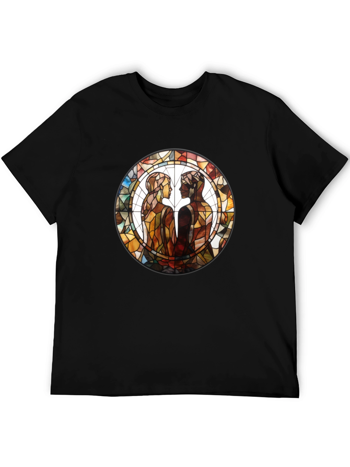 Stained Glass Lovers Graphic Tee - Artistic Black T-Shirt