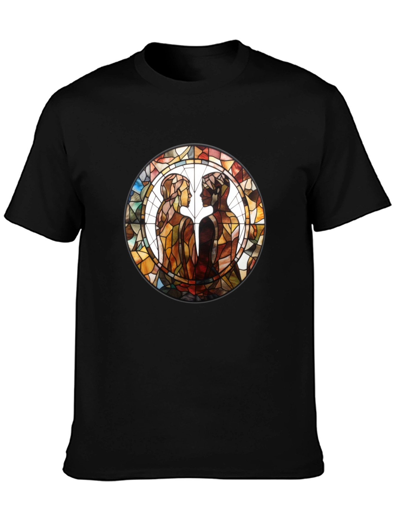 Stained Glass Lovers Graphic Tee - Artistic Black T-Shirt