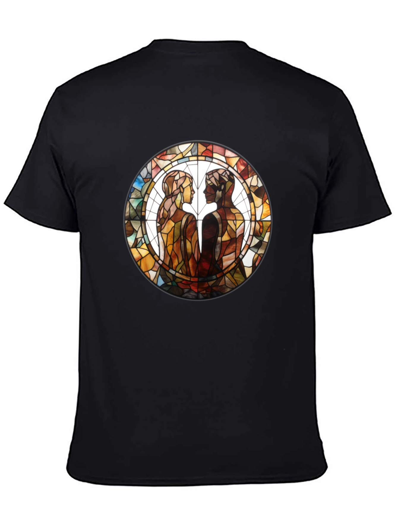 Stained Glass Lovers Graphic Tee - Artistic Black T-Shirt
